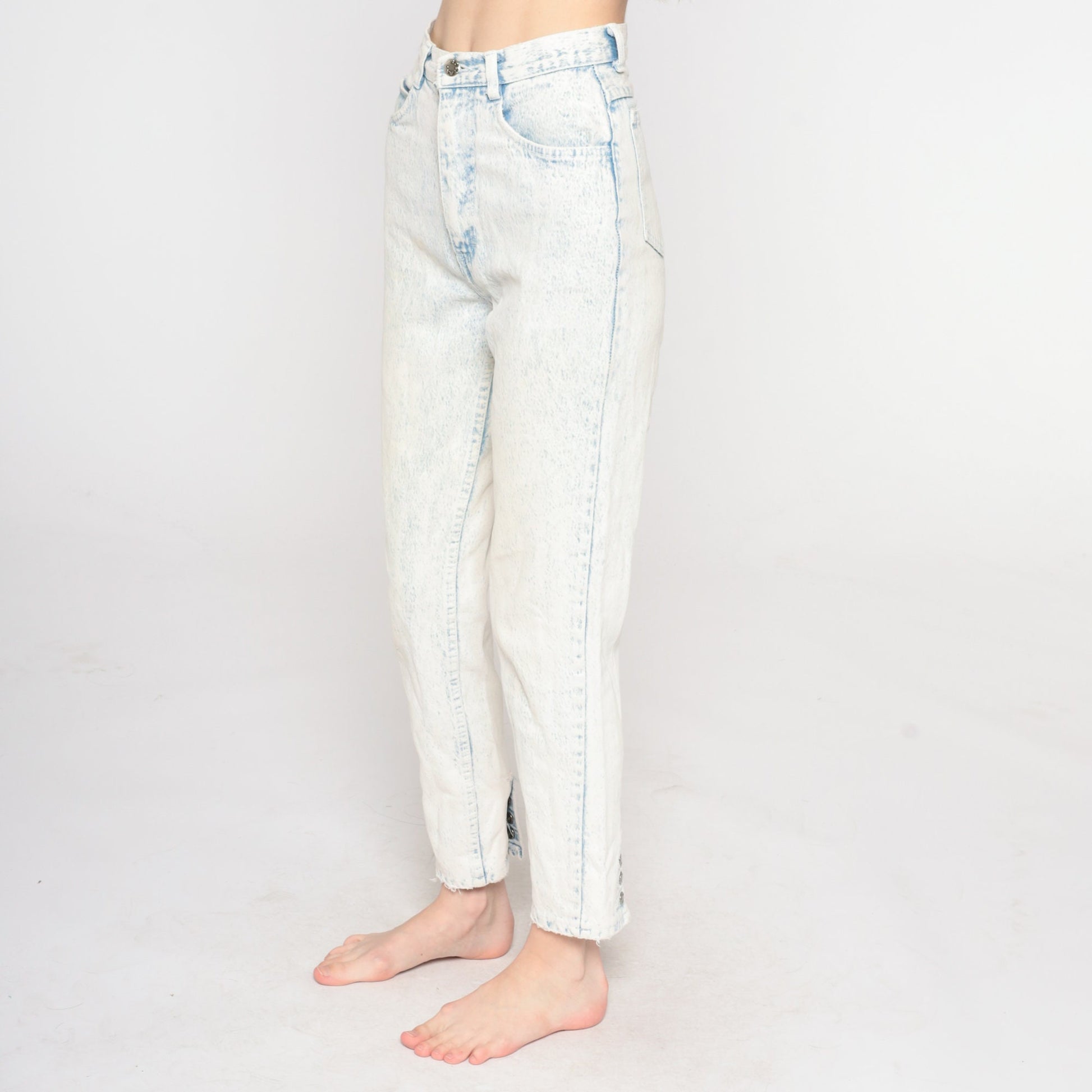 90s Acid Wash High Waisted Mom Jeans Blue White Denim Tapered Extra Small