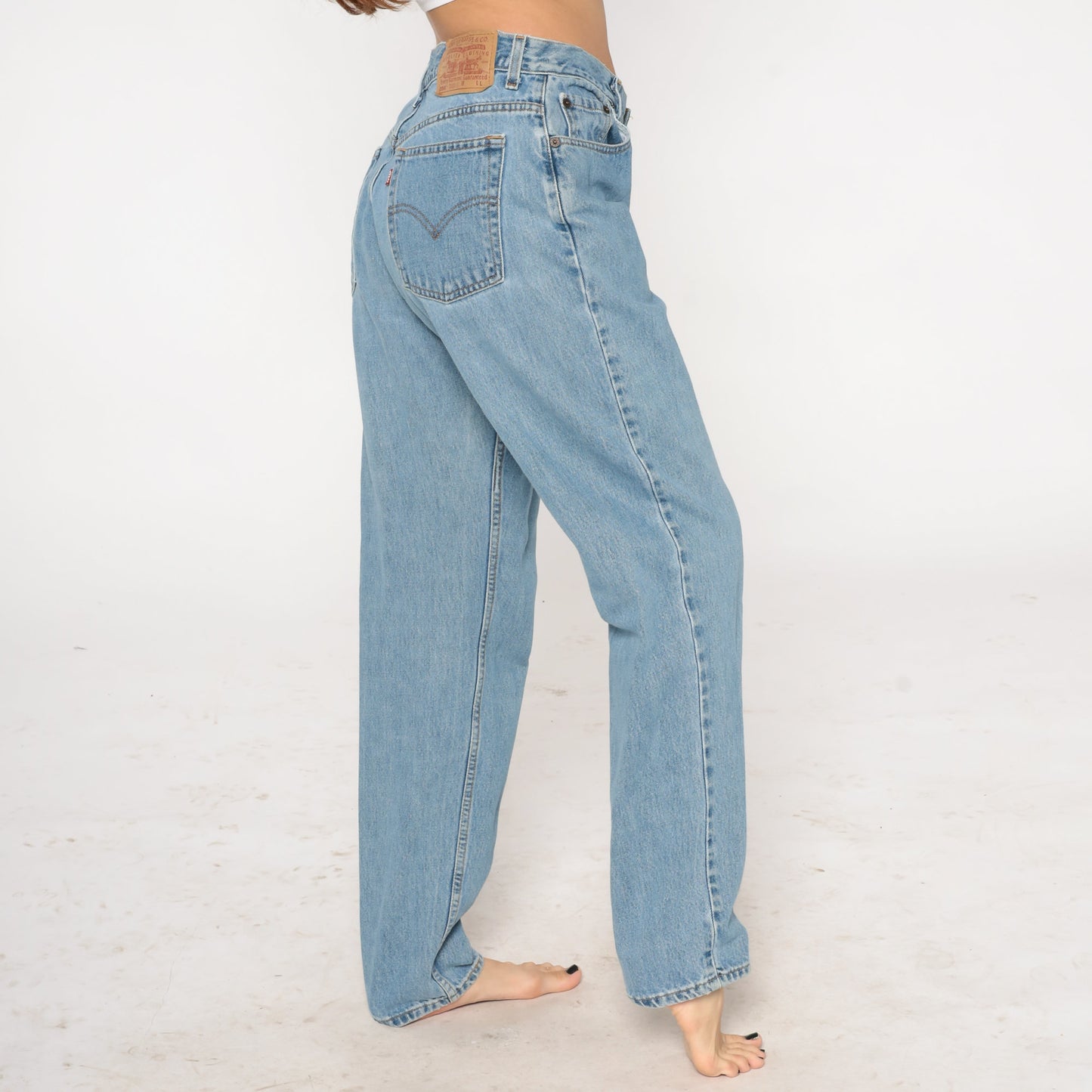 90s Levi's 550 High Waisted Tapered Denim Jeans Blue Large Long