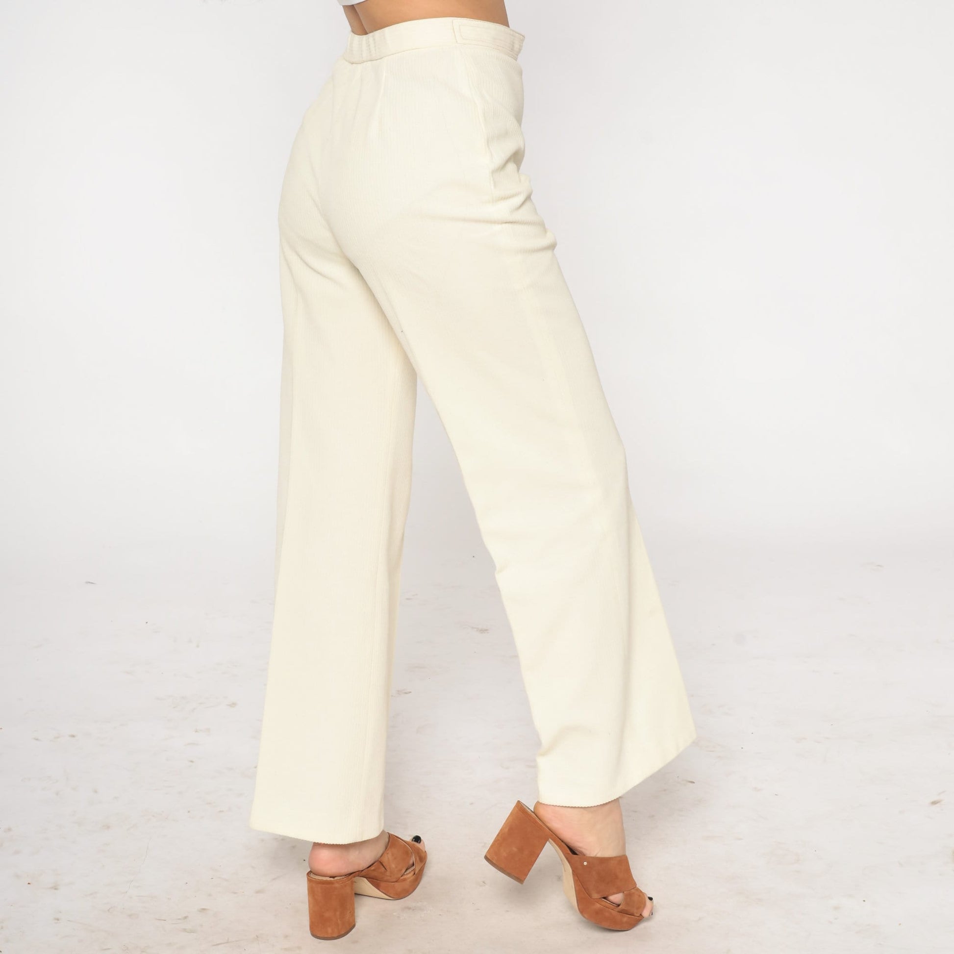 70s Cream High-Waisted Flared Trousers Medium M