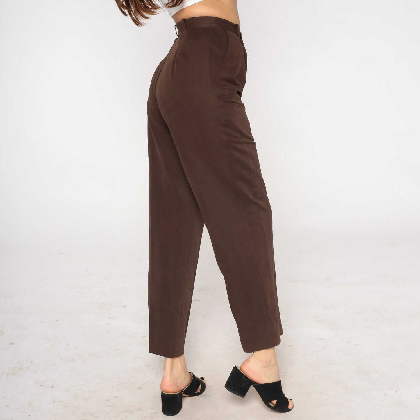 90s Brown High-Waist Straight Leg Trousers Creased Pleated Small 4
