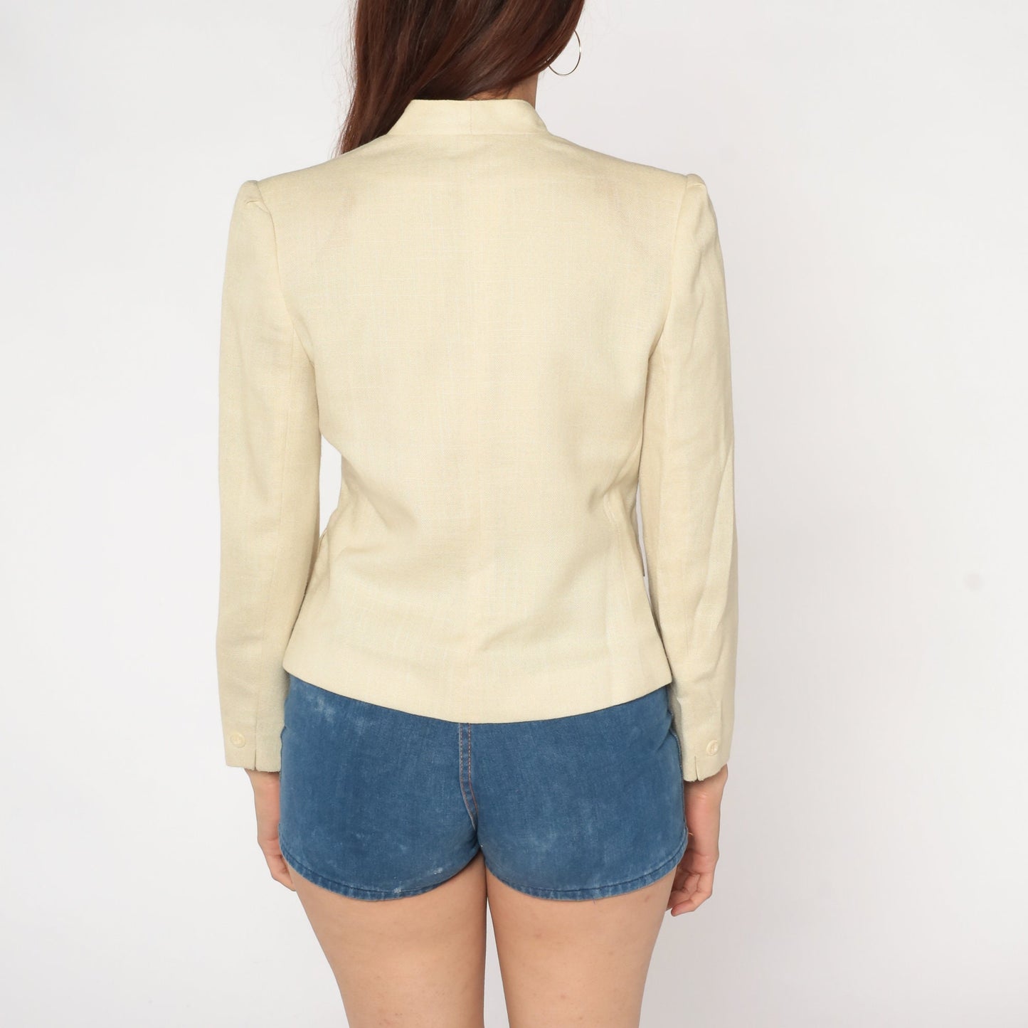 80s Cream Puff Sleeve Blazer Fitted Button-Up Jacket Extra Small XS