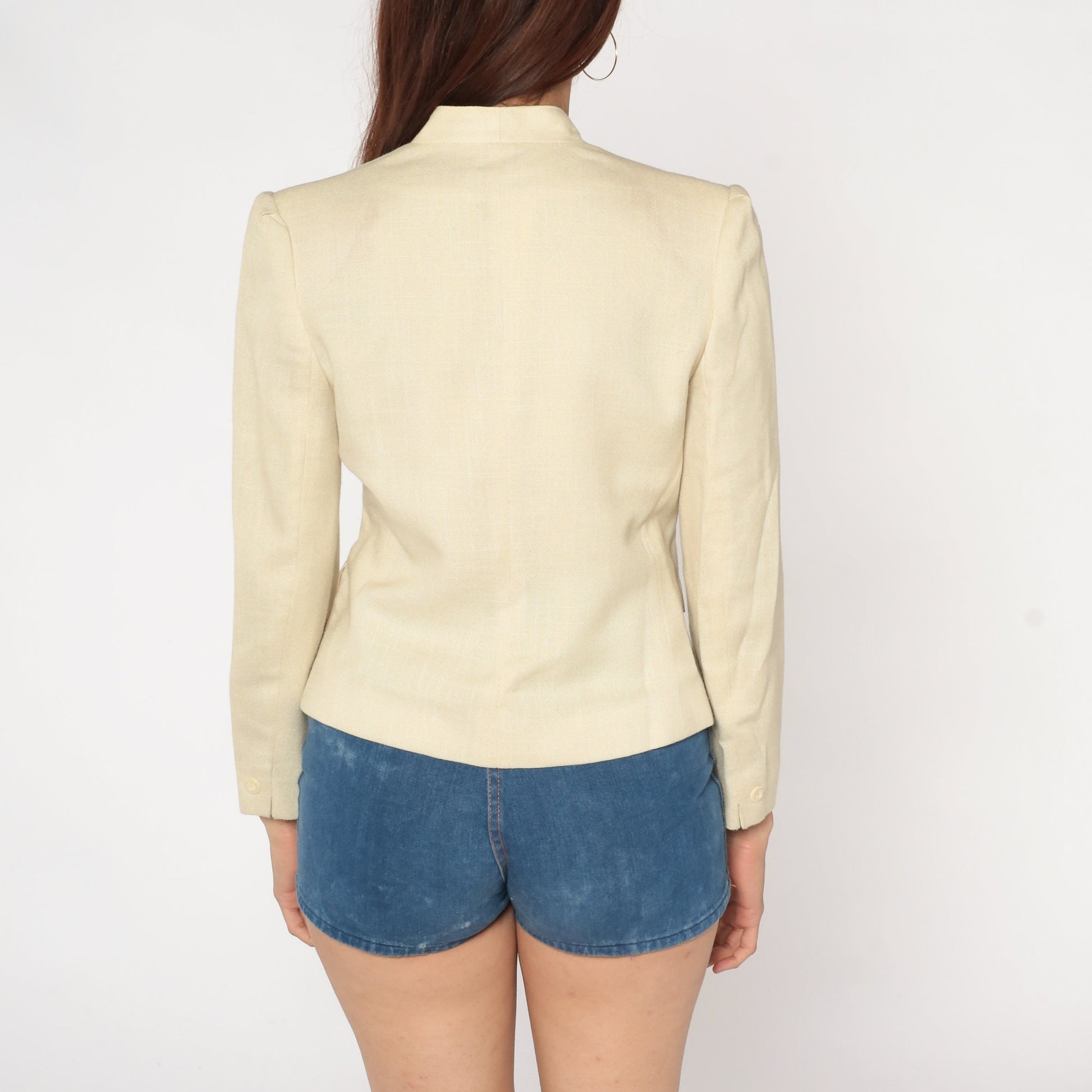 80s Cream Puff Sleeve Blazer Fitted Button-Up Jacket Extra Small XS