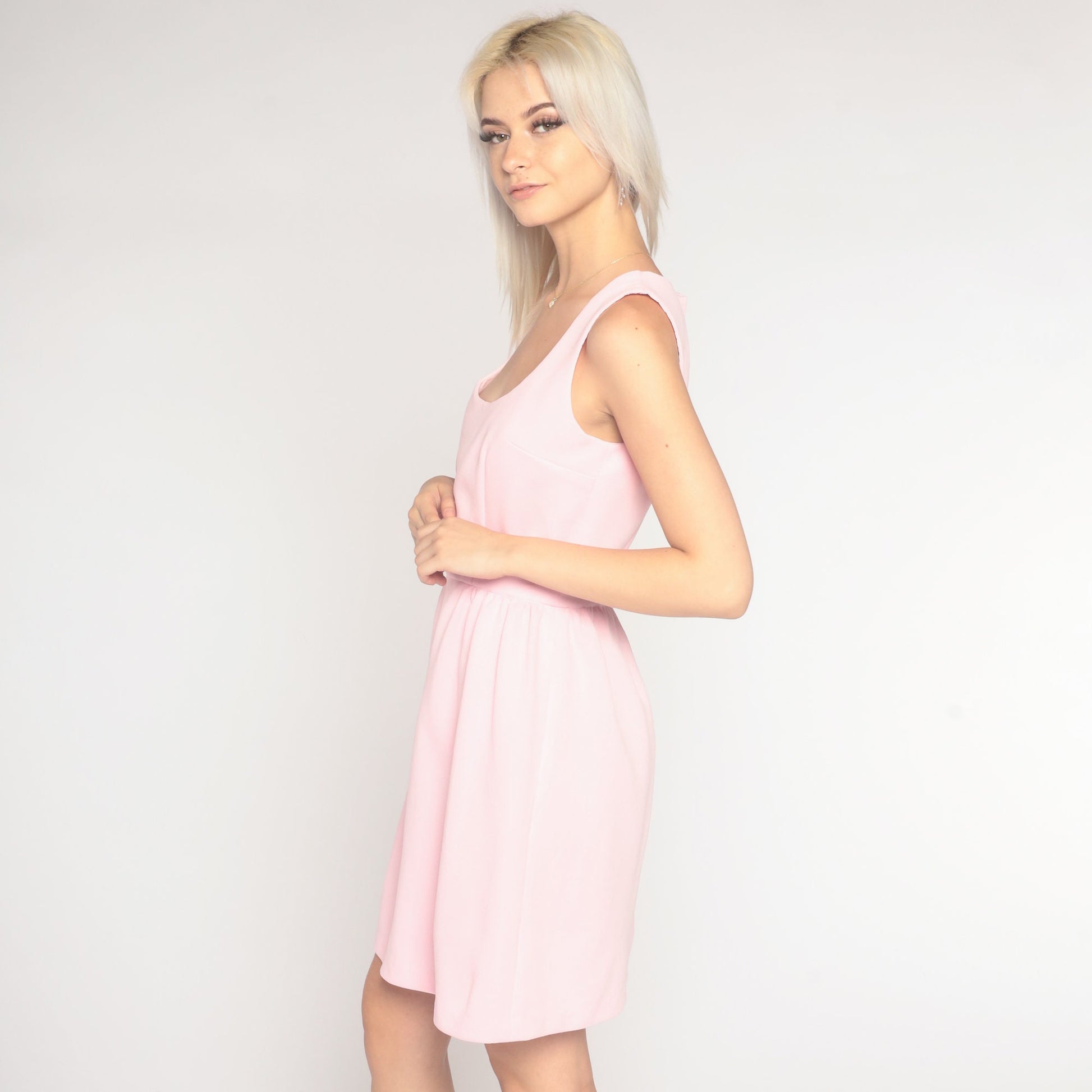 60s Bubblegum Pink Mini Dress Sleeveless High Waist A-Line Small