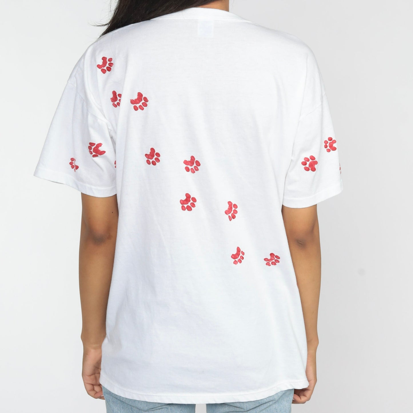 90s Cat Graphic T-Shirt Paw Print Funny Novelty Tee Large L