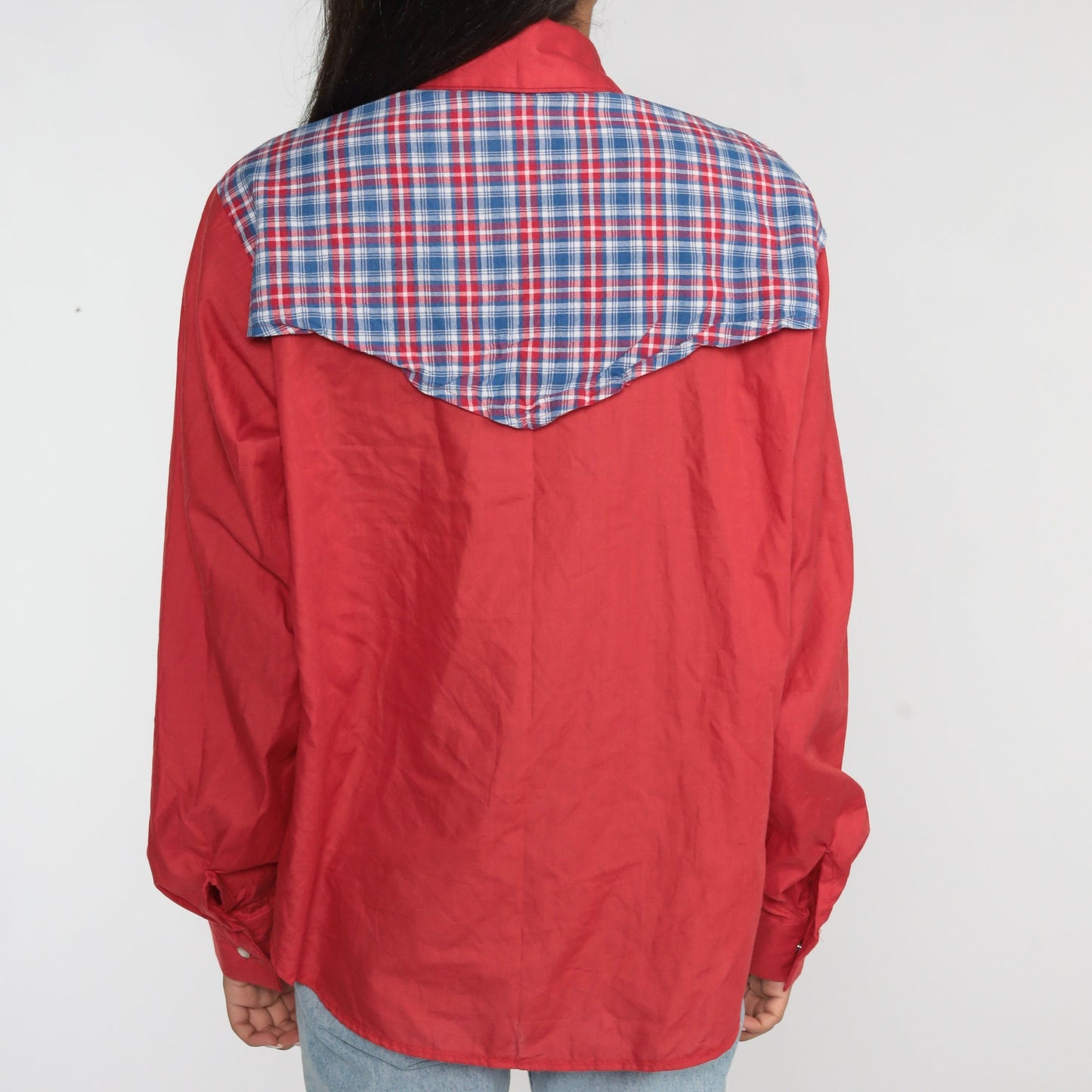 90s Red Plaid Pearl Snap Western Shirt Men's Large