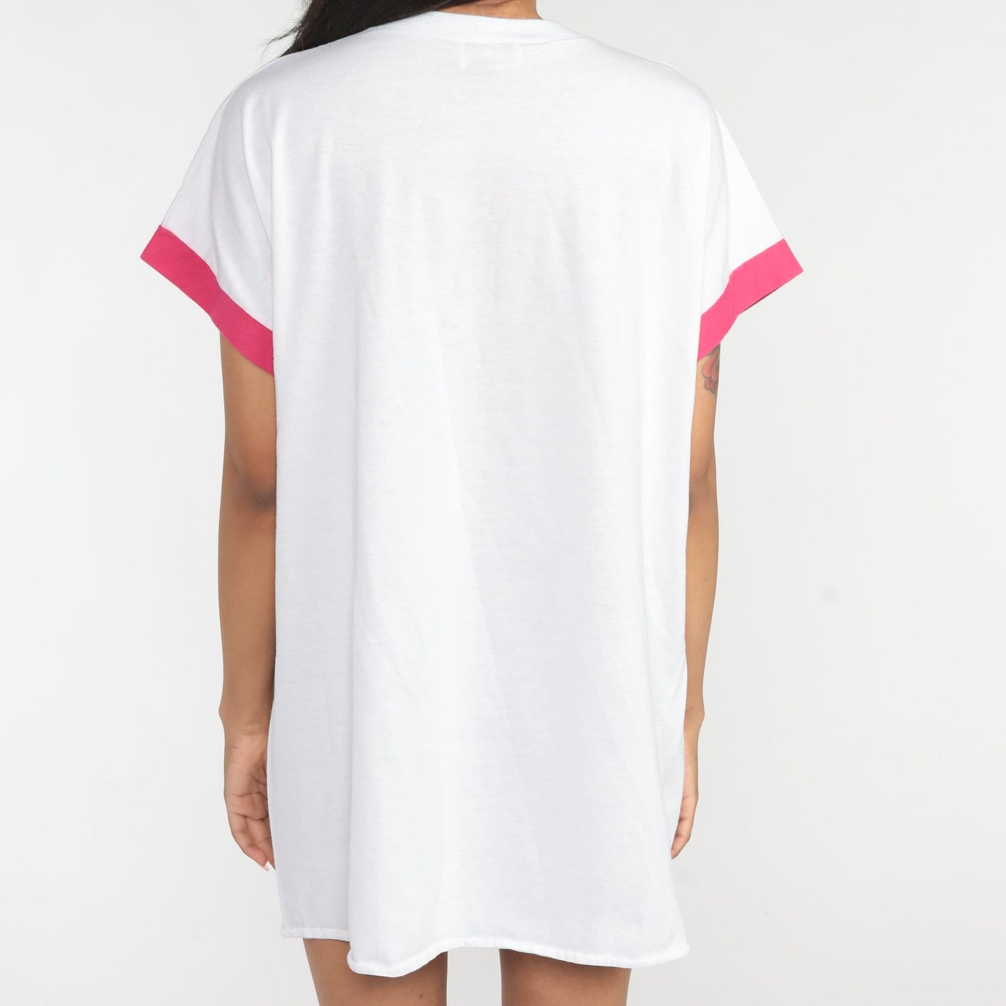 90s Cat Dog Friendship Graphic T-Shirt Dress White Cartoon Mini