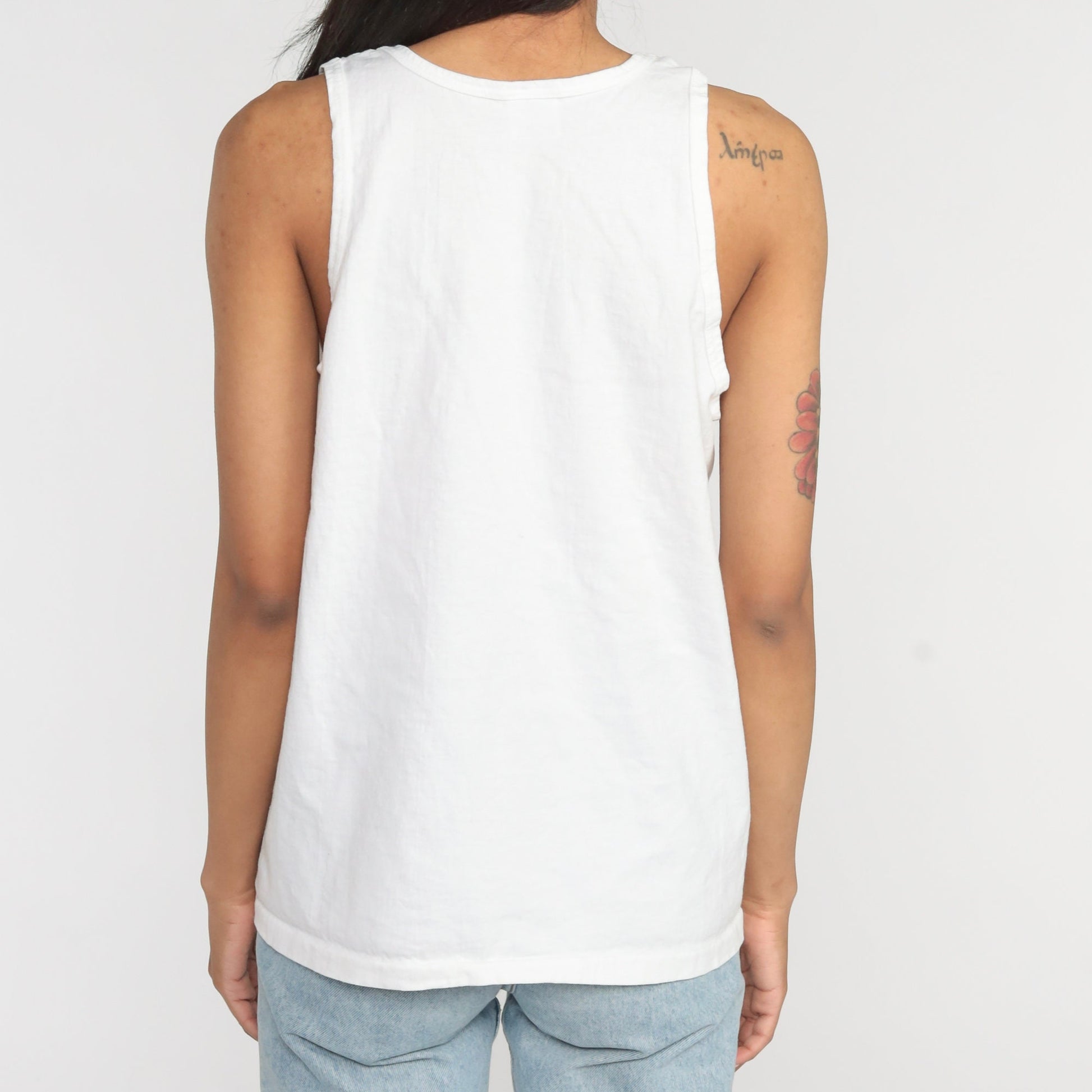 90s Anvil White Cotton Tank Top Plain Sleeveless Medium