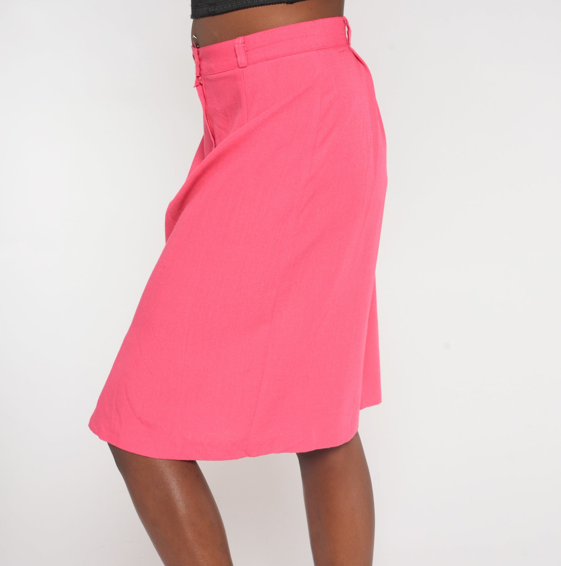 90s Pink Pencil Skirt High Waisted Knee Length Front Slit Medium 8