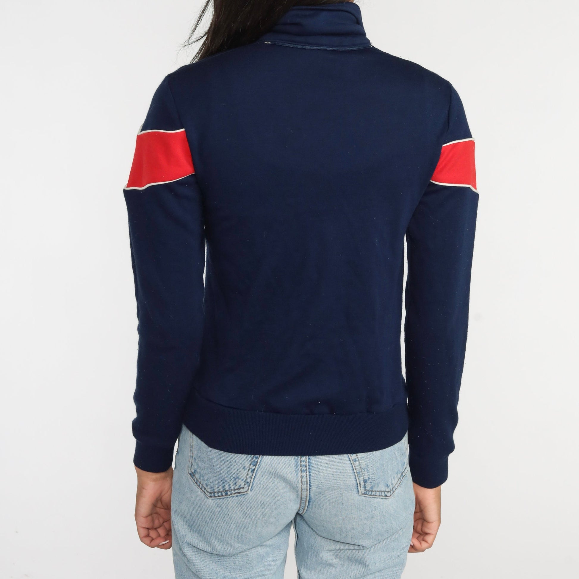 80s Blue Quarter Zip Sweatshirt Red Chevron Stripe Crewneck Extra Small