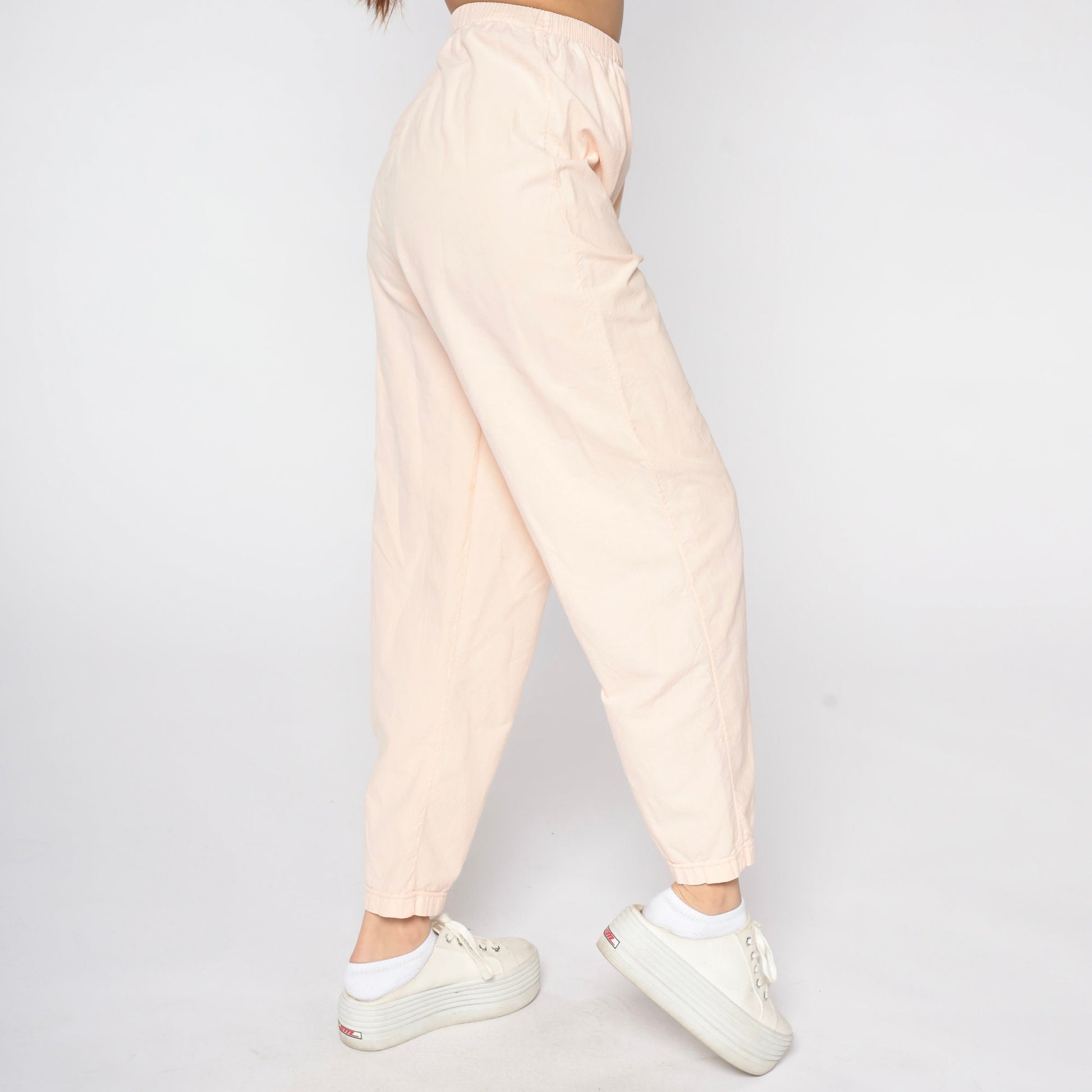80s Baby Pink Cotton Tapered Pants Elastic Waist Pull-On Medium