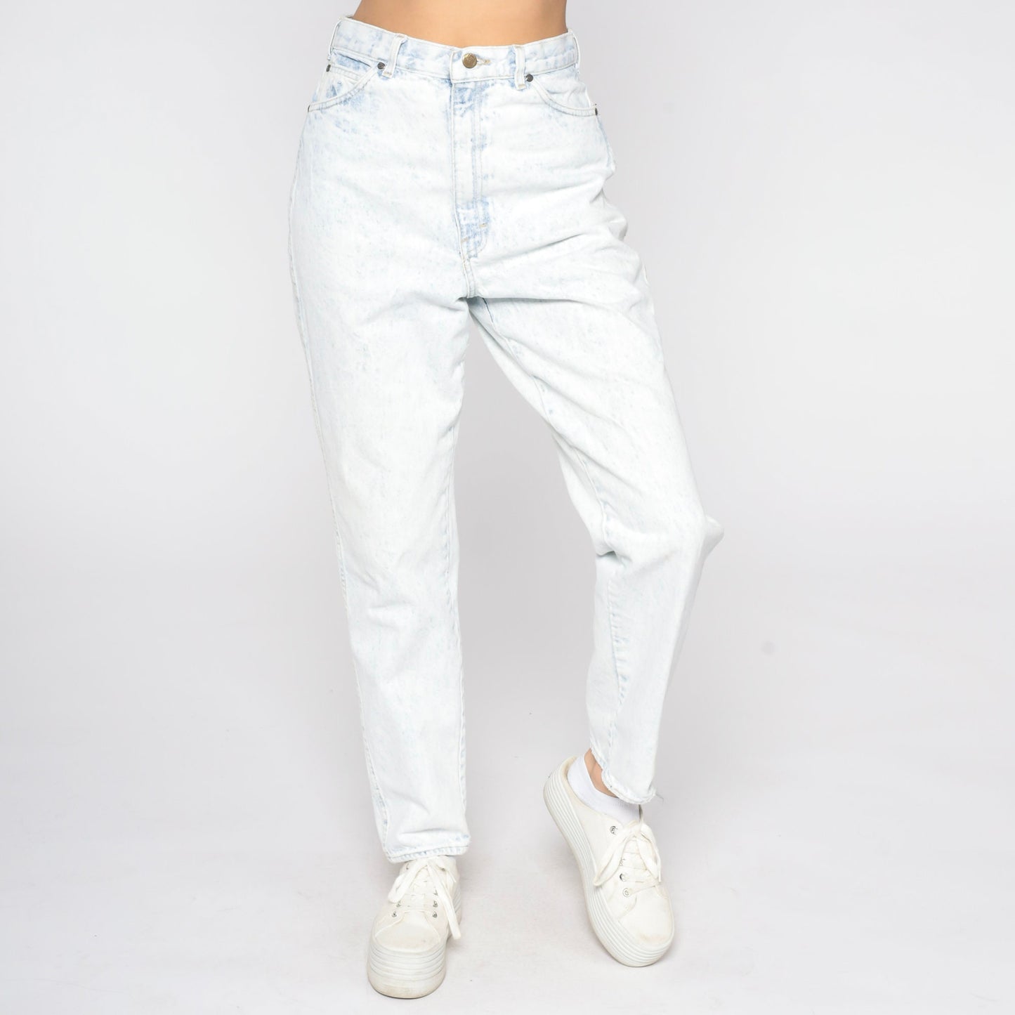 90s Gitano Acid Wash Mom Jeans High Waist Blue White Denim Tall Small