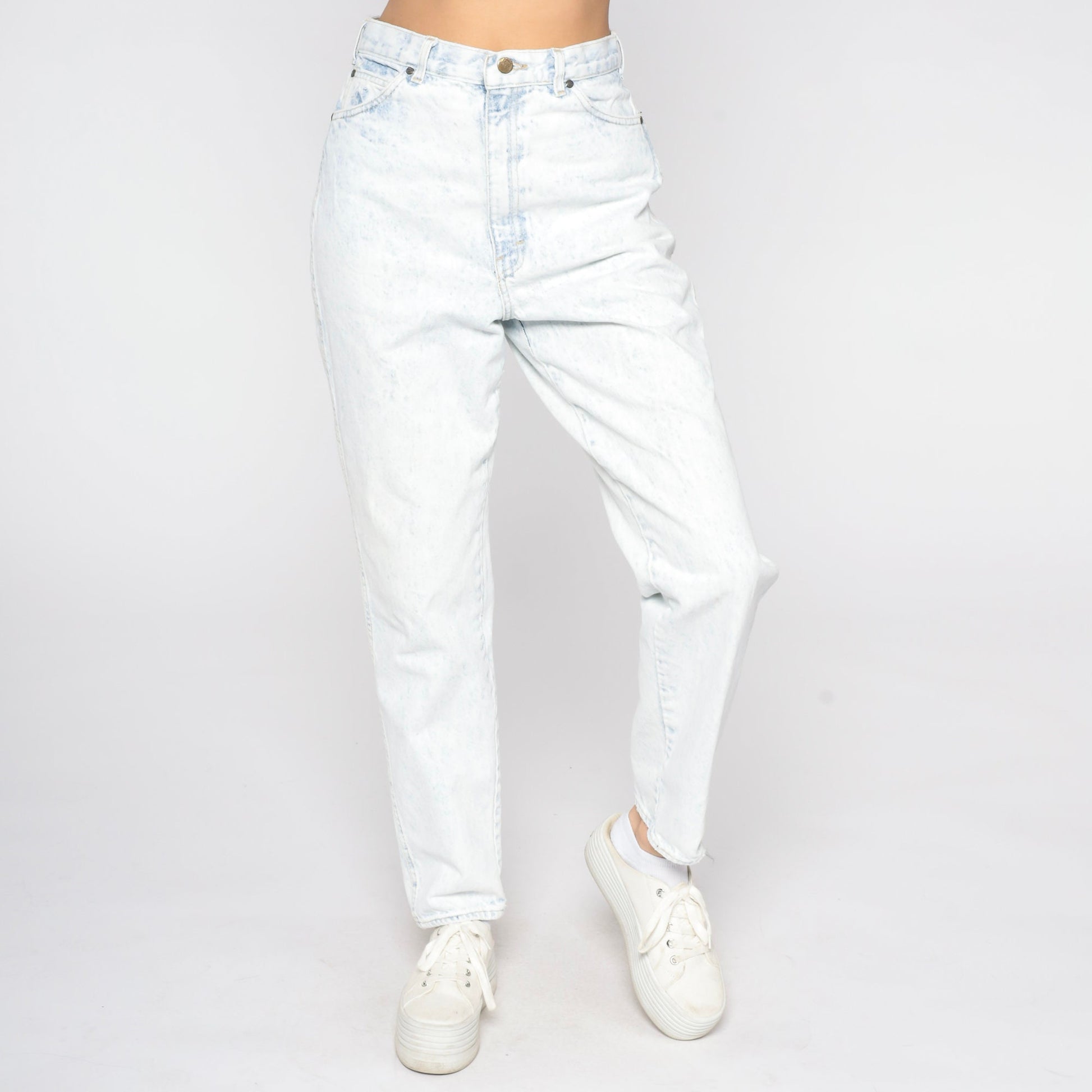 90s Gitano Acid Wash Mom Jeans High Waist Blue White Denim Tall Small