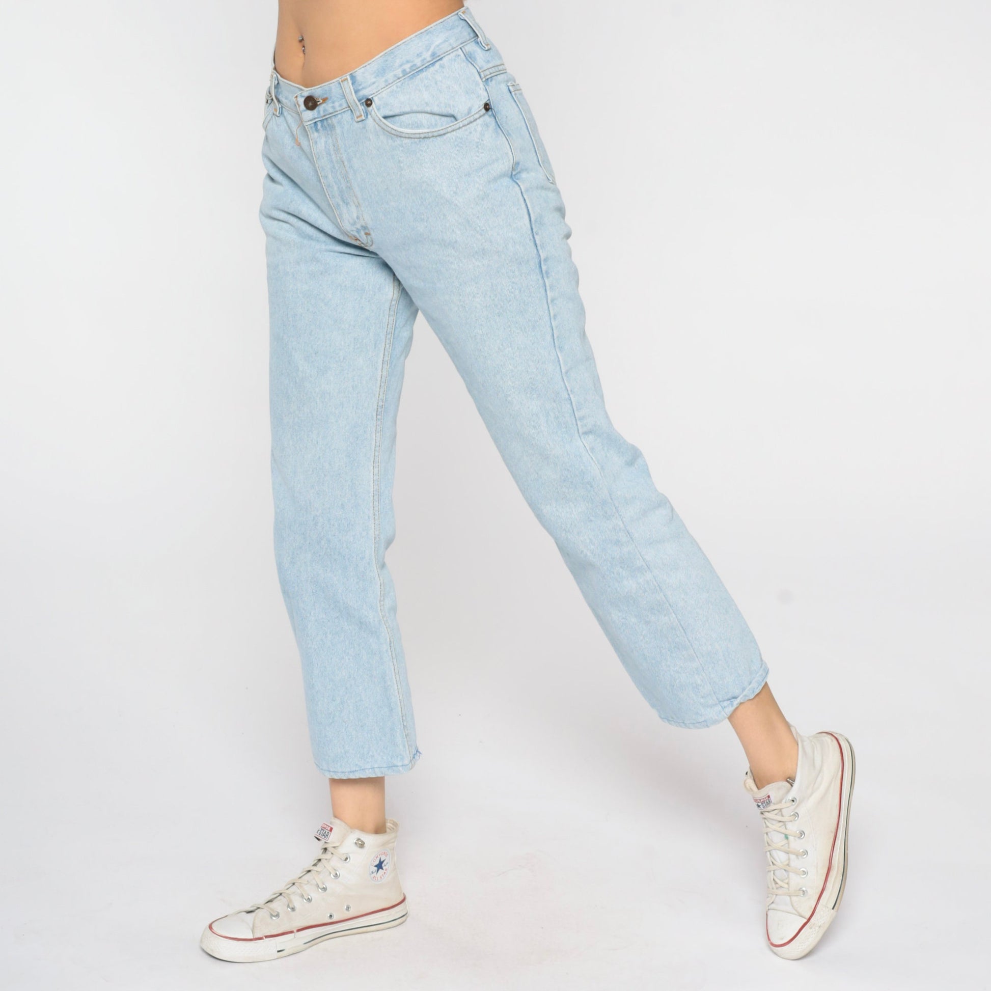 00s Light Wash Straight Leg Jeans Mid Rise Crop Denim Light Blue Size 8