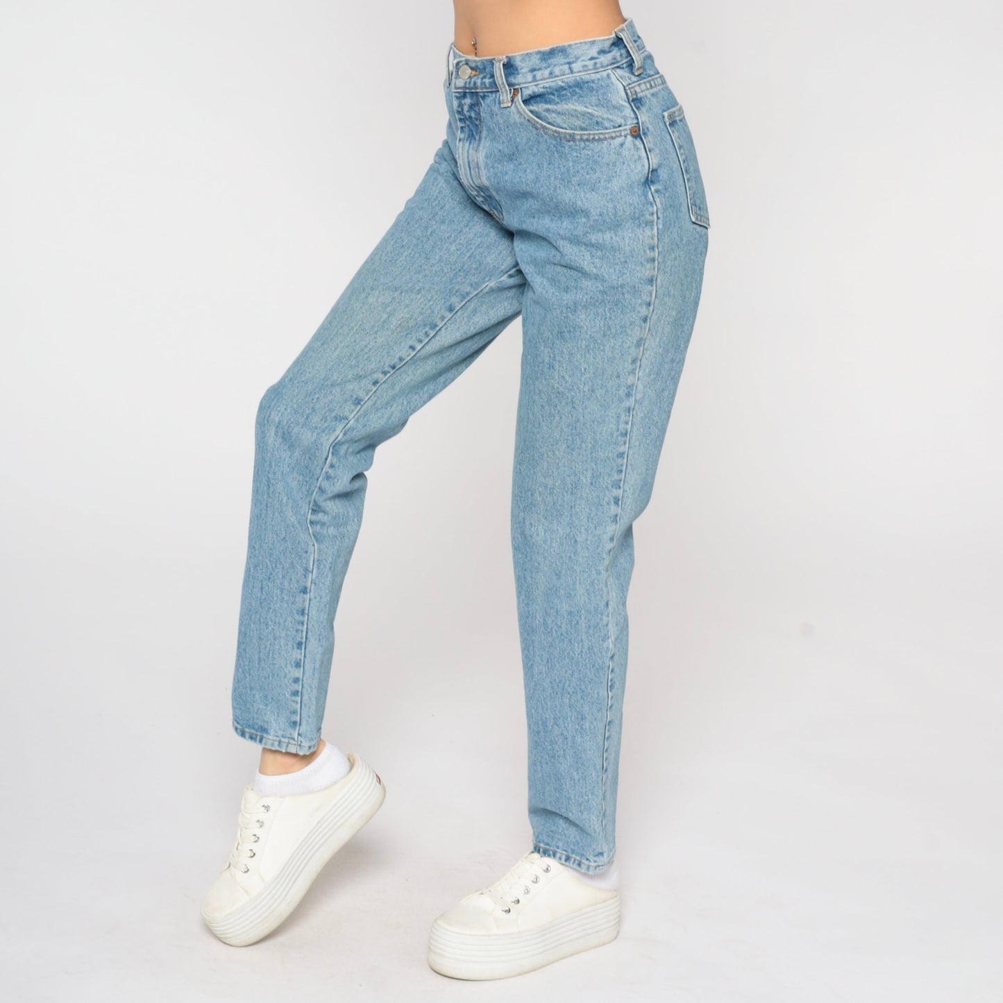 90s Tapered Mid Rise Denim Jeans Stone Washed Blue Women's 10 Long