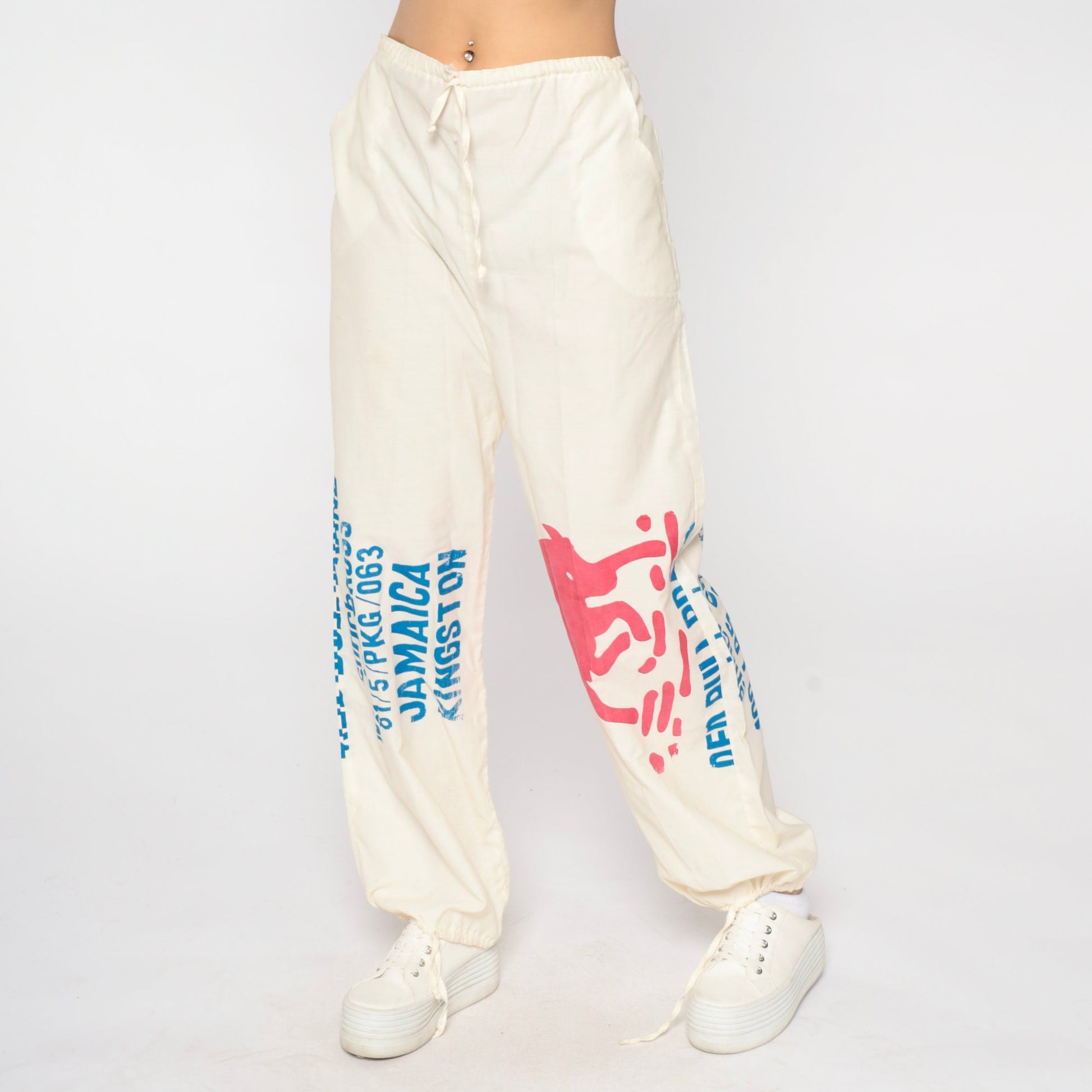 70s Jamaica Kingston Flour Mill Drawstring Pants Bull Print Medium Large
