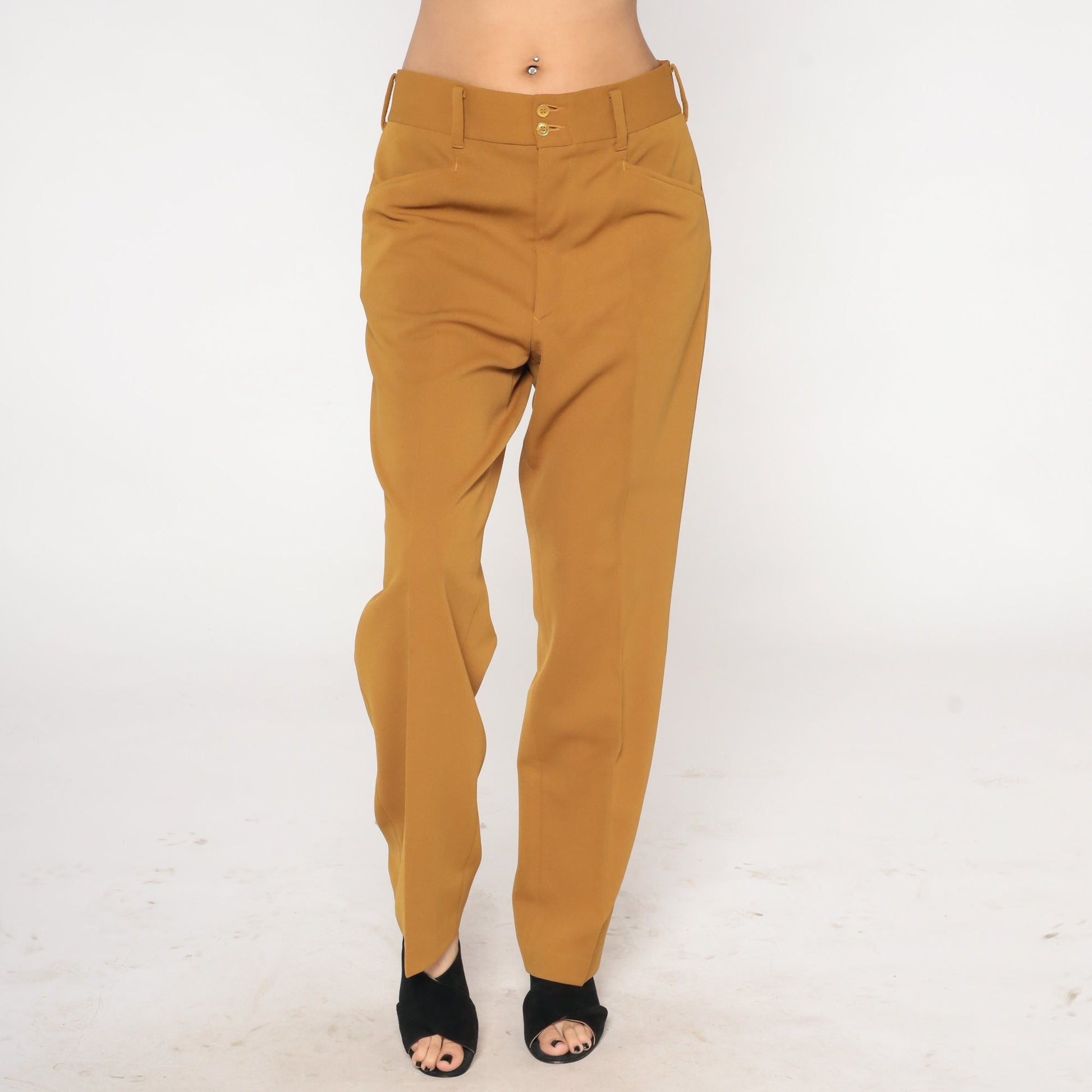 70s Brown Straight Leg Trousers High Rise Menswear Slacks Large 34