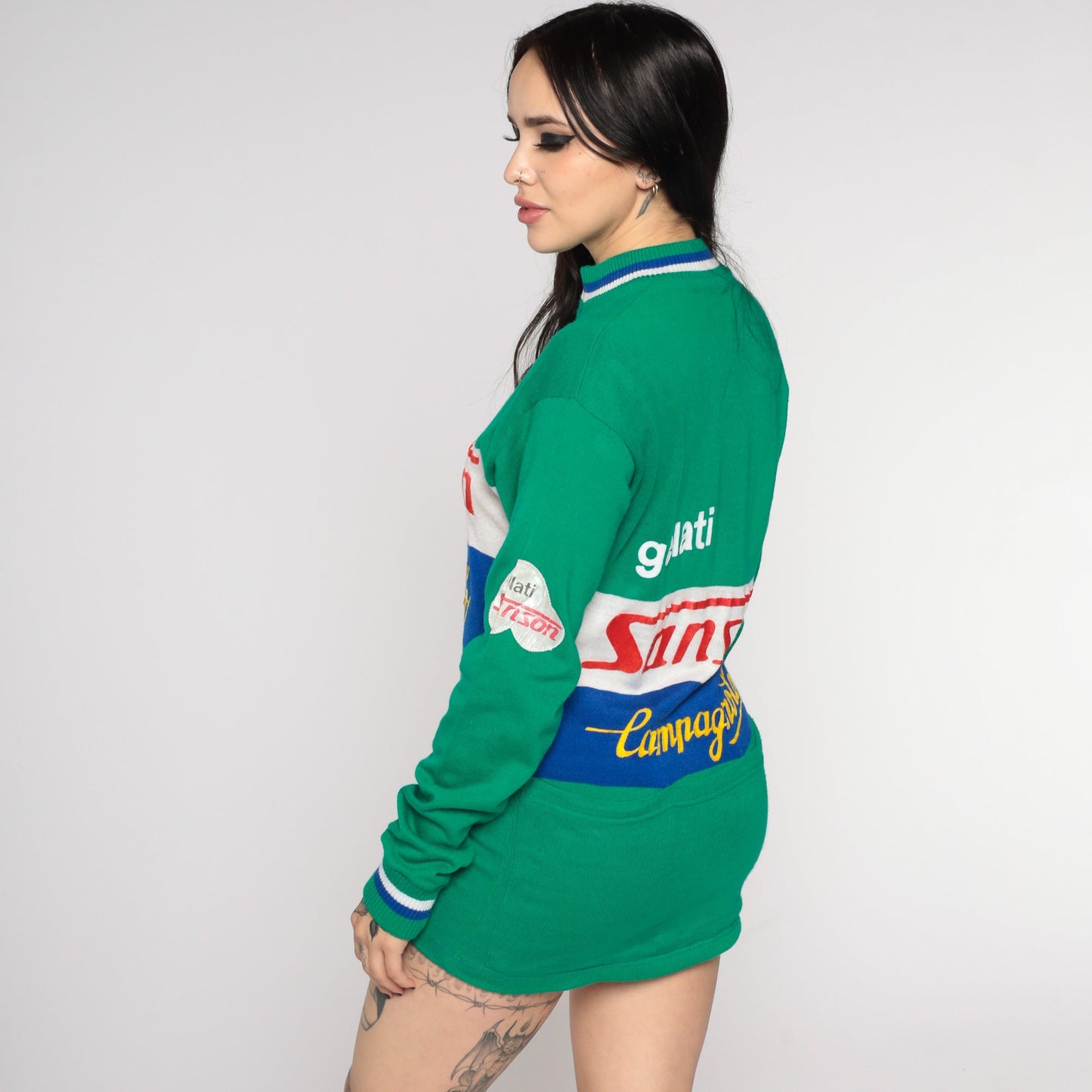80s Campagnolo Sanson Gelati Cycling Jersey Green Striped Zip Neck Small