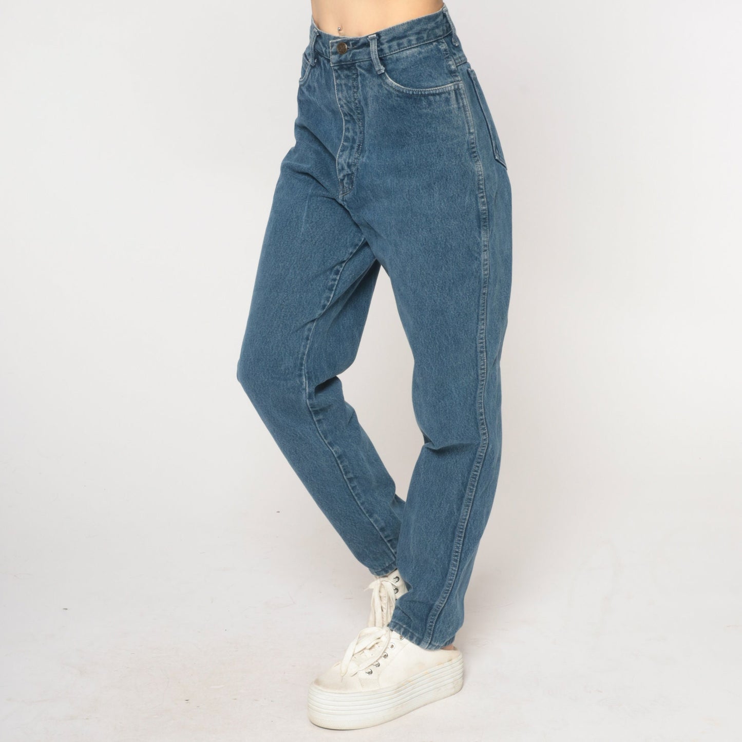 90s High Waist Tapered Jeans Dark Blue Denim Small 27