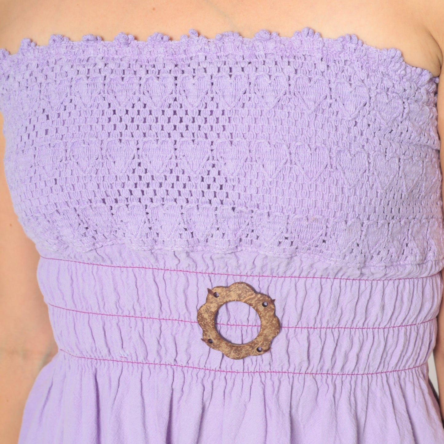 00s Lavender Strapless Mini Dress Crochet Smocked Embroidered Extra Small