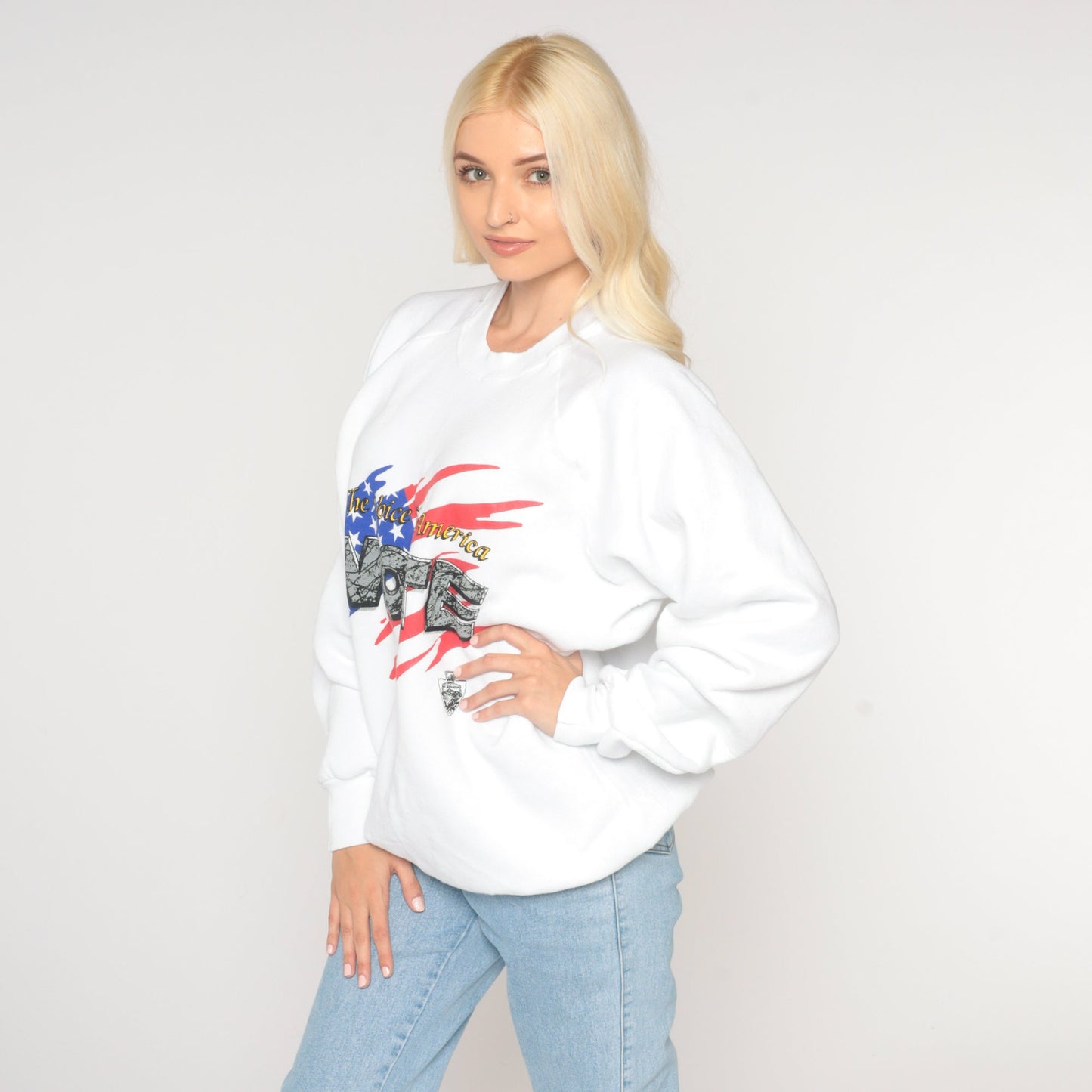 90s Voice of America Vote Sweatshirt Raglan Graphic Crewneck Extra Large