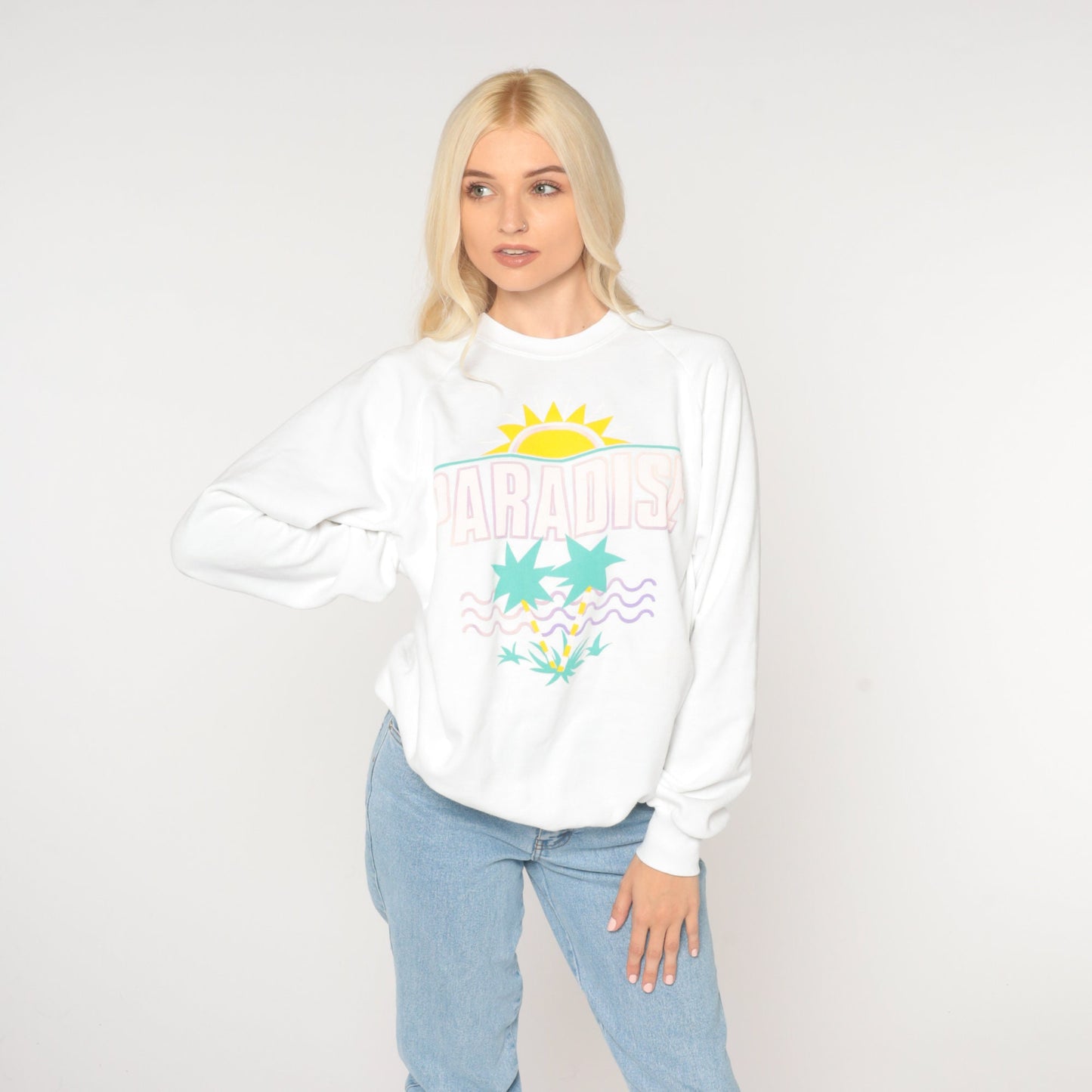 80s Tropical Beach Sunset Paradise Sweatshirt Graphic Crewneck Extra Large XXL