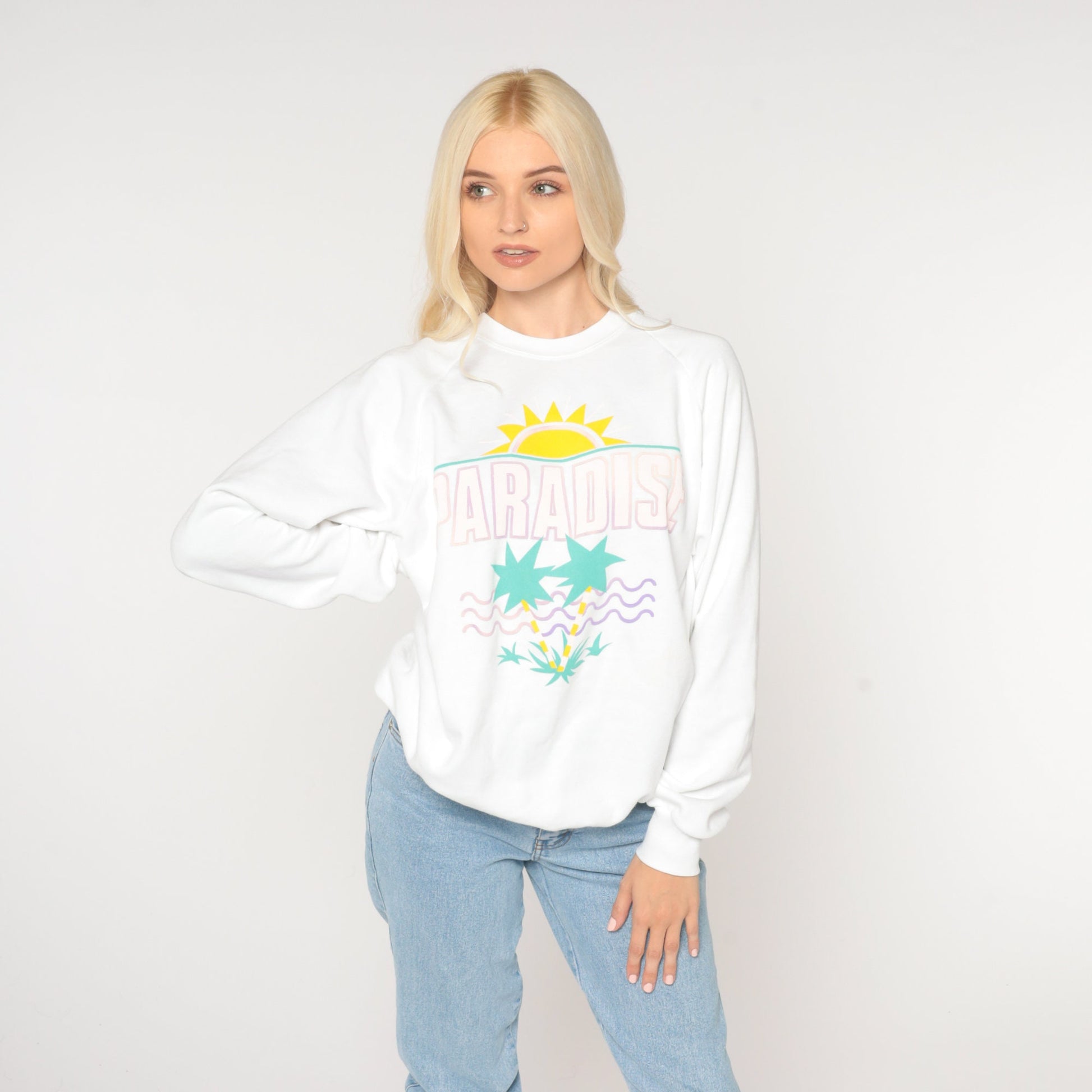 80s Tropical Beach Sunset Paradise Sweatshirt Graphic Crewneck Extra Large XXL
