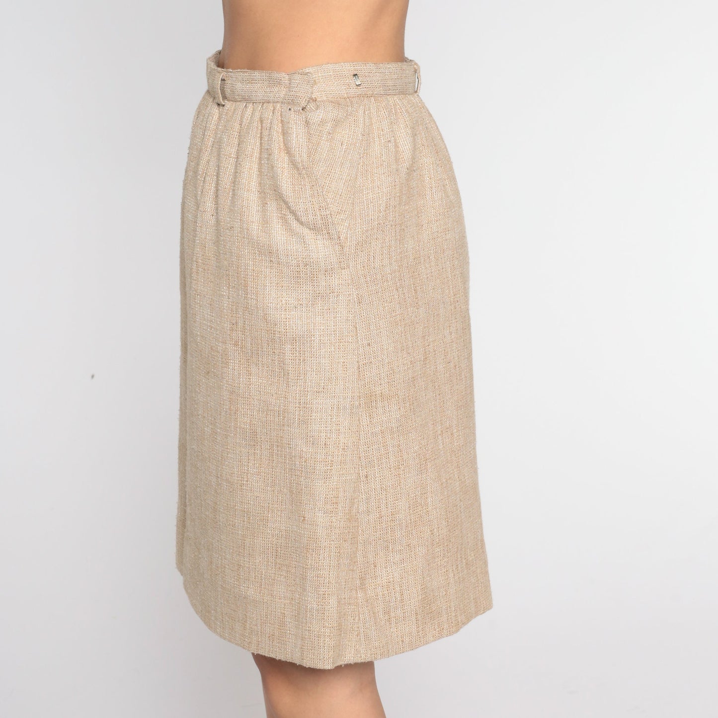 80s Tan Tweed Pencil Skirt High Waist Mini Small S