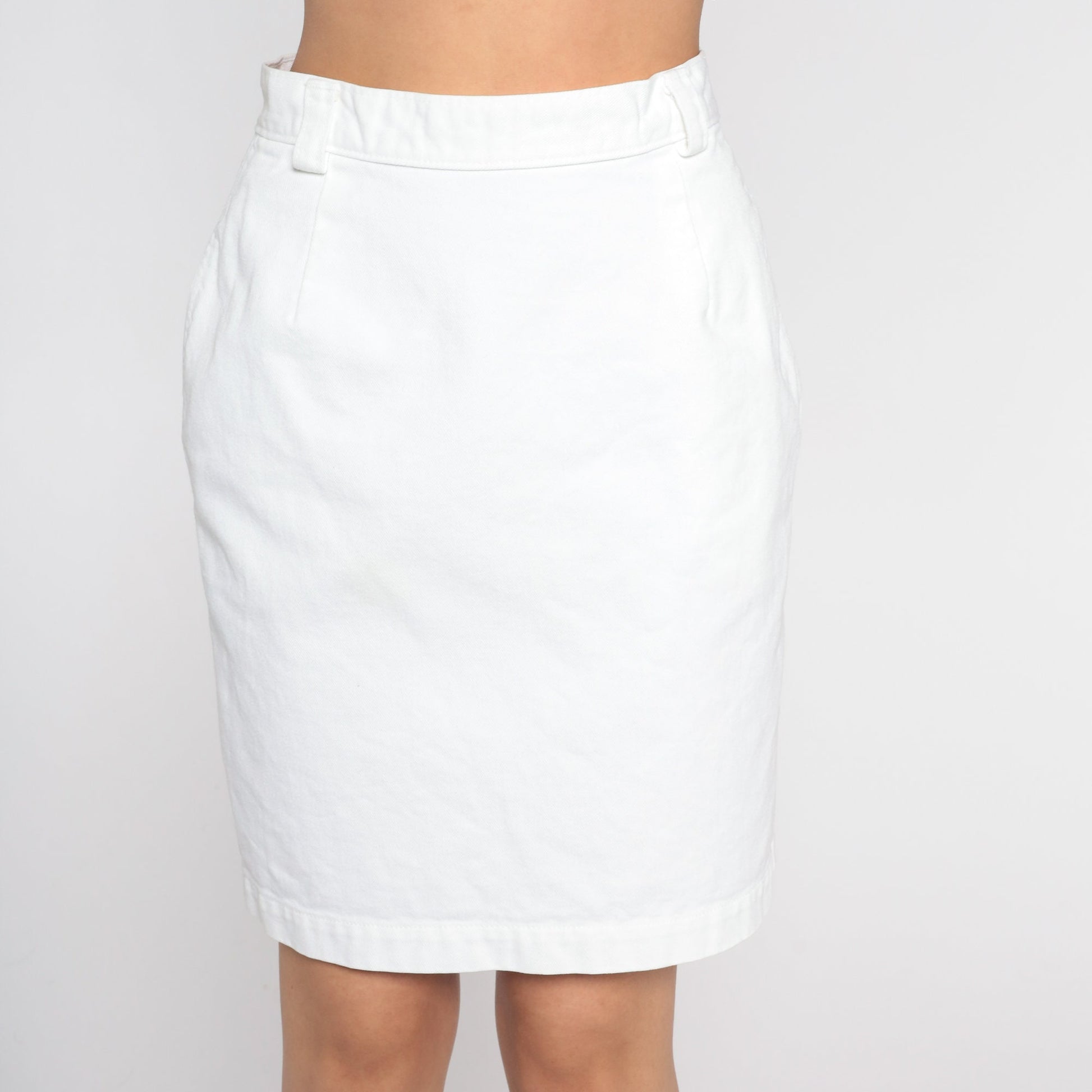 90s Calvin Klein White Denim Mini Skirt High Waisted Pencil Small S