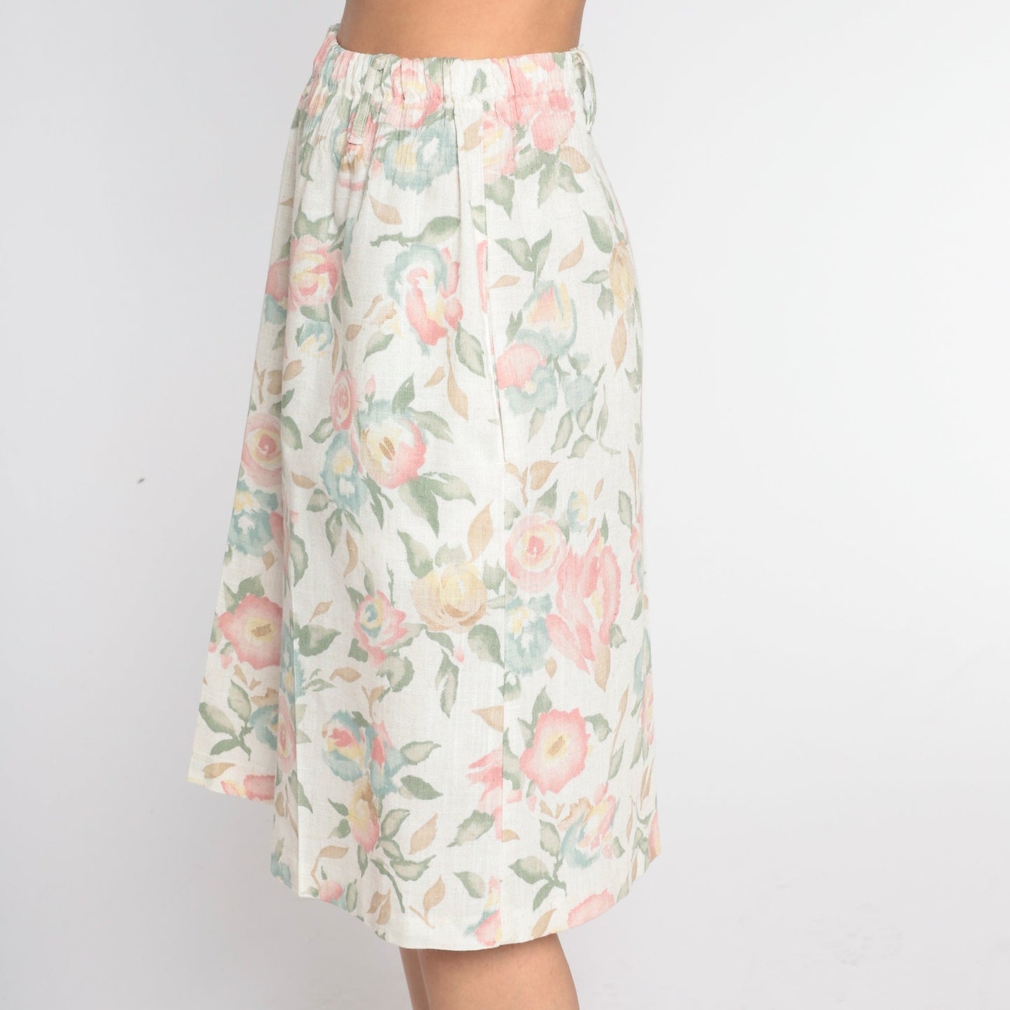 90s Floral Culotte Shorts White Linen Blend High Waist Wide Leg Medium
