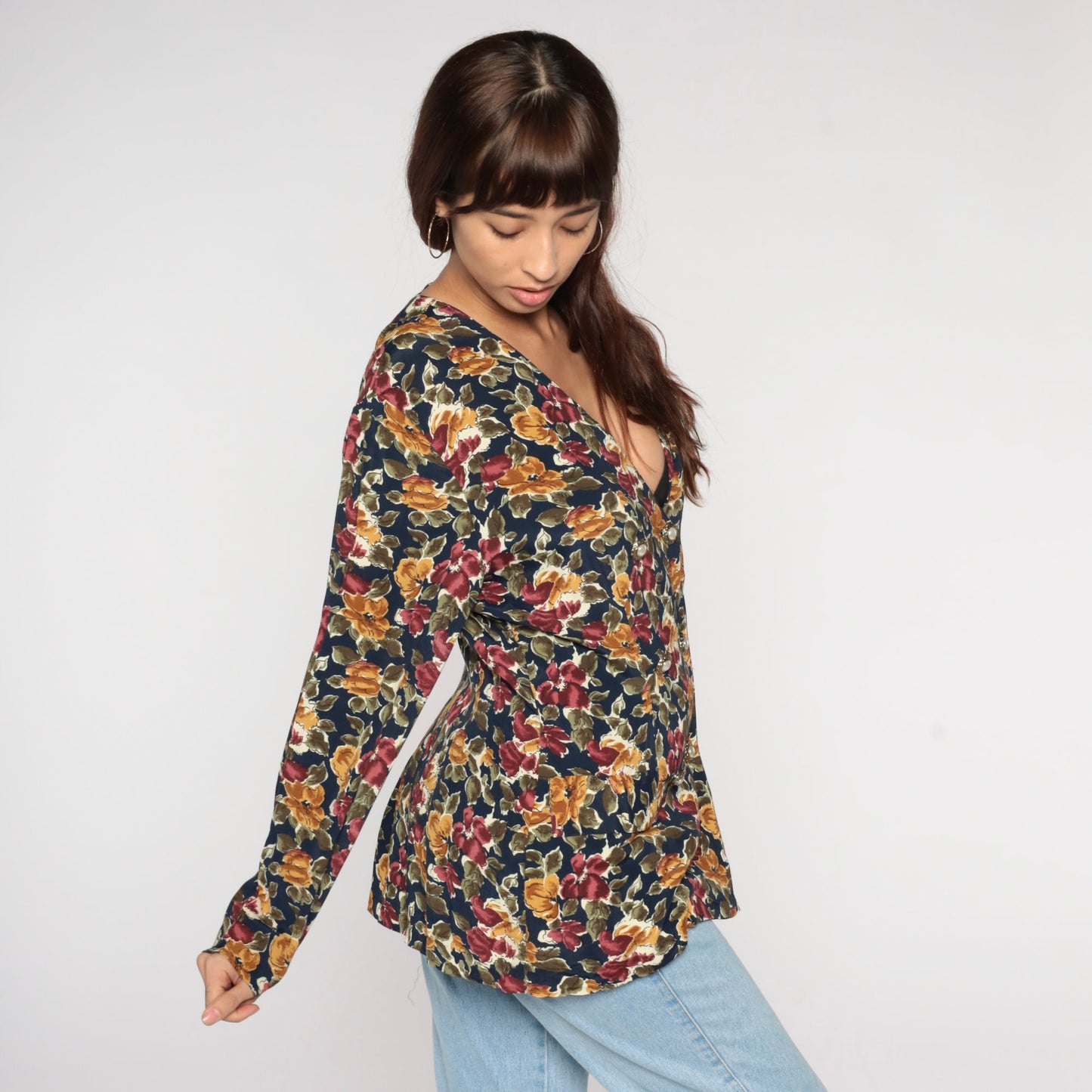 90s Floral Double Breasted Rayon Jacket Medium M