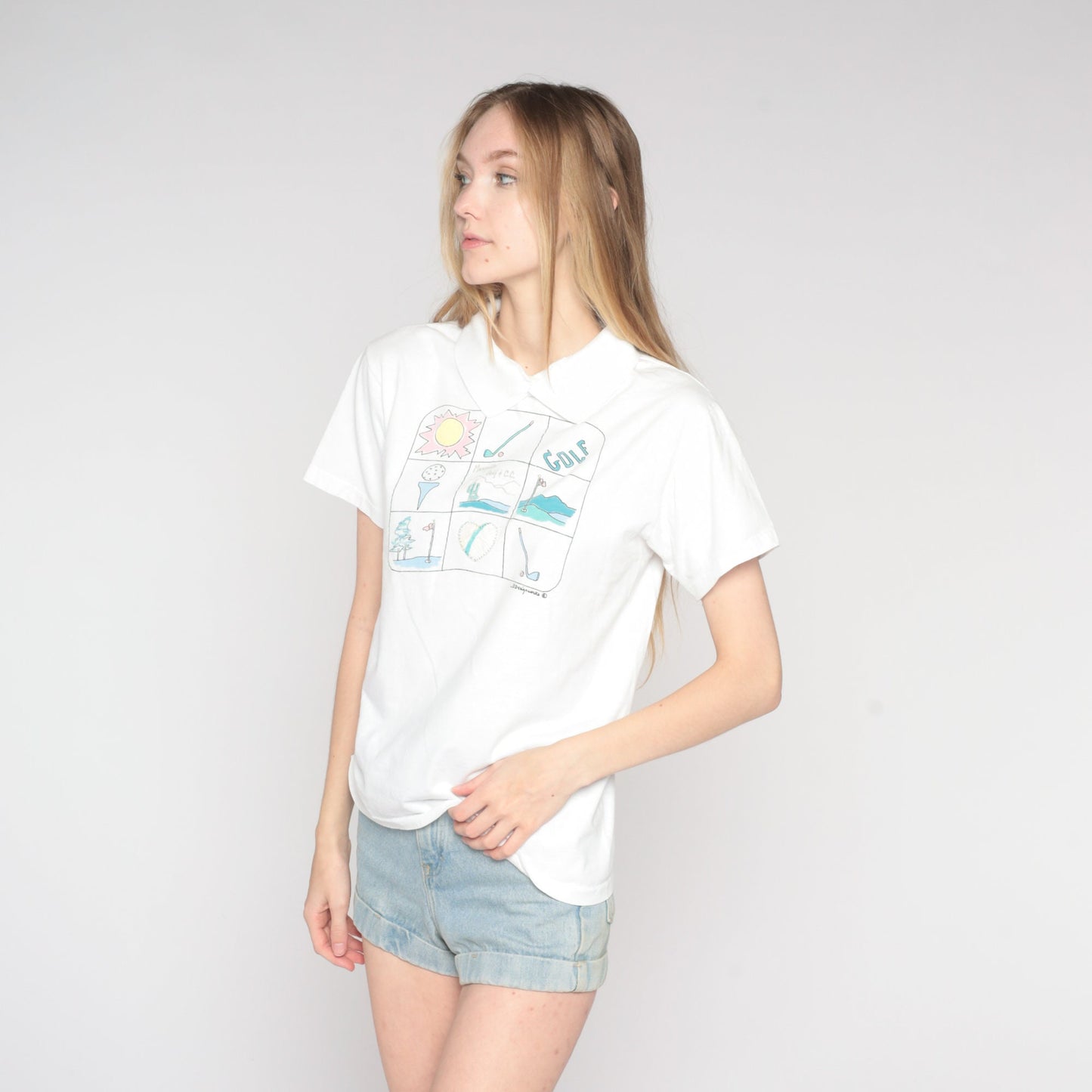 90s Mesquite Country Club Golf Graphic Collared T-Shirt White Medium