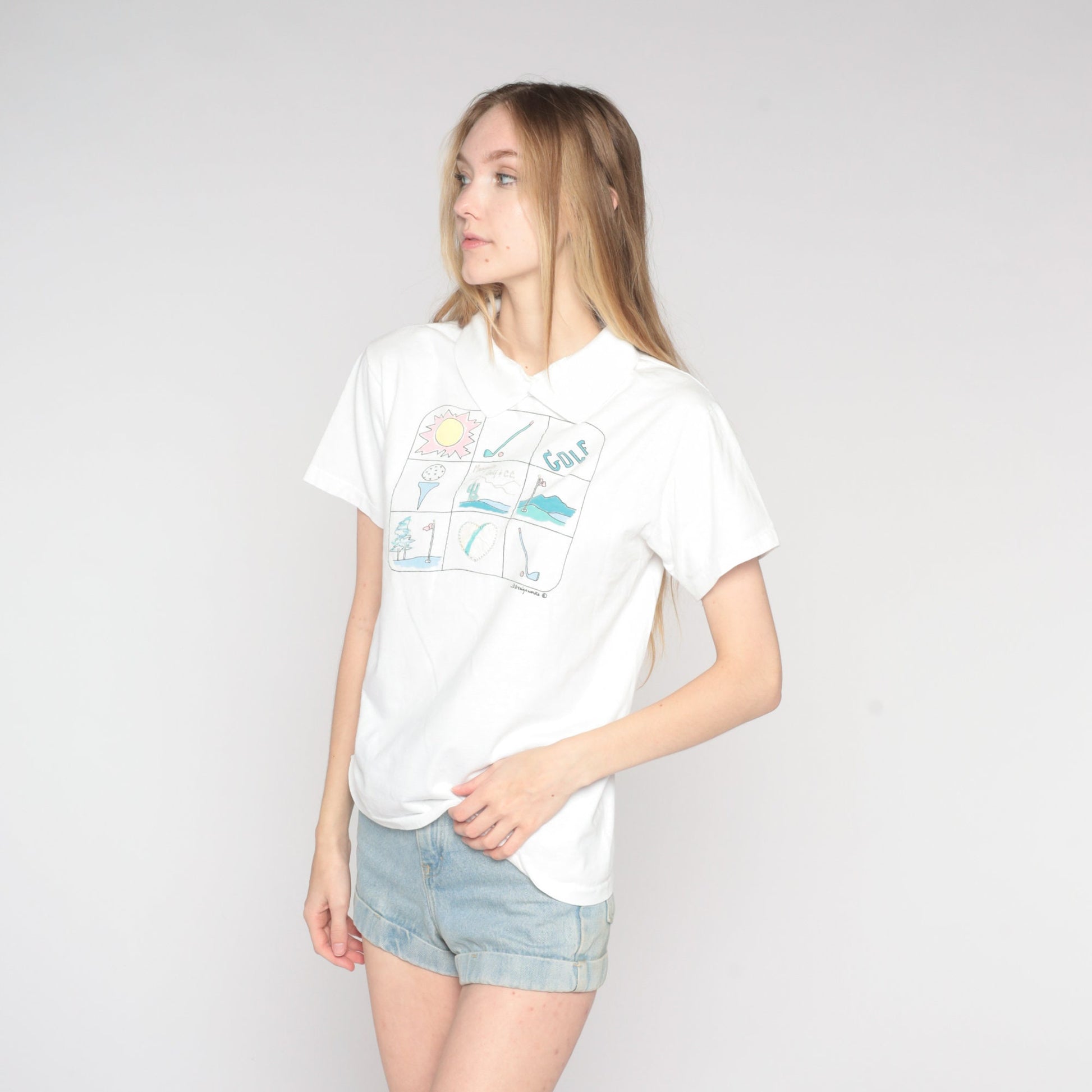 90s Mesquite Country Club Golf Graphic Collared T-Shirt White Medium