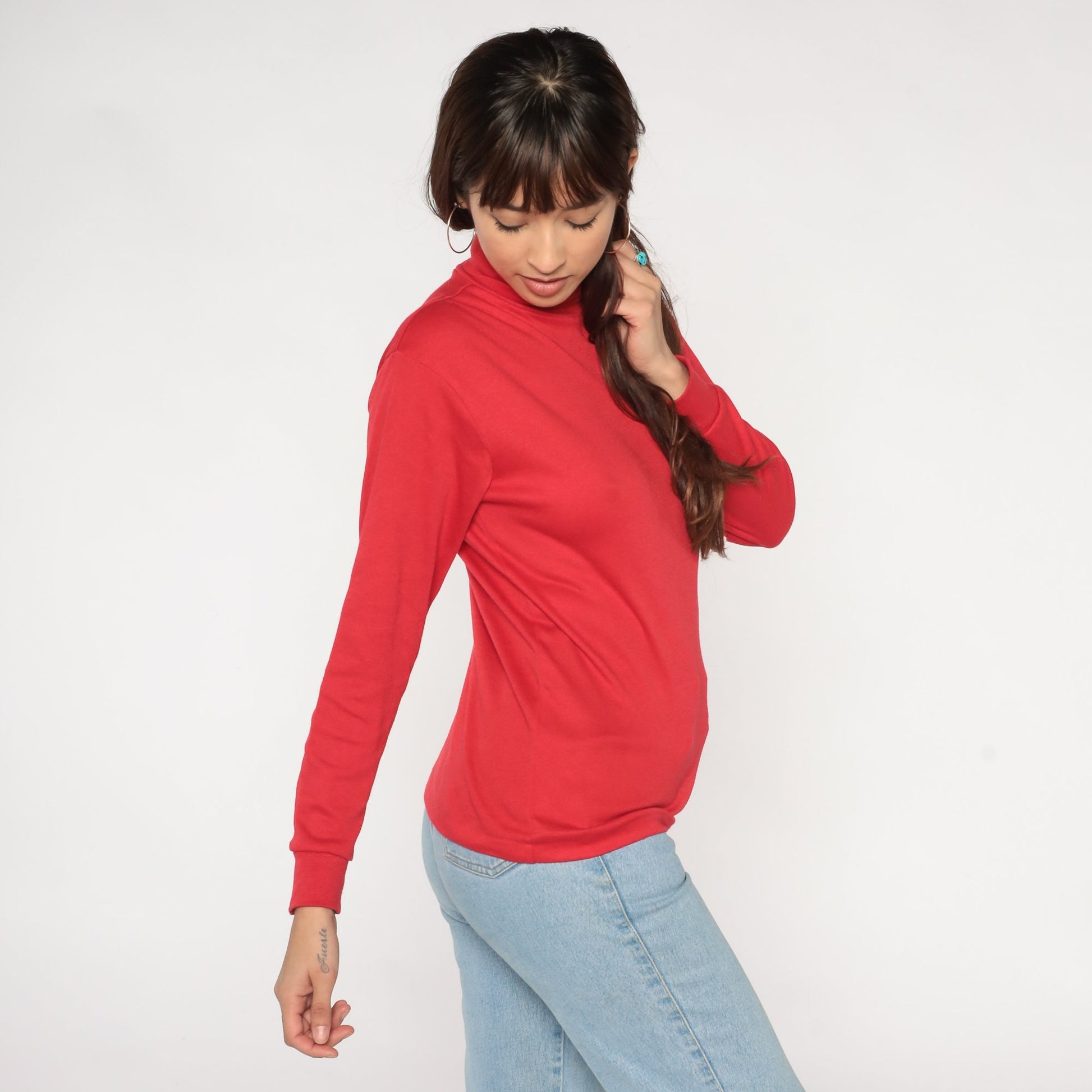 80s Red Turtleneck Long Sleeve Top Medium M