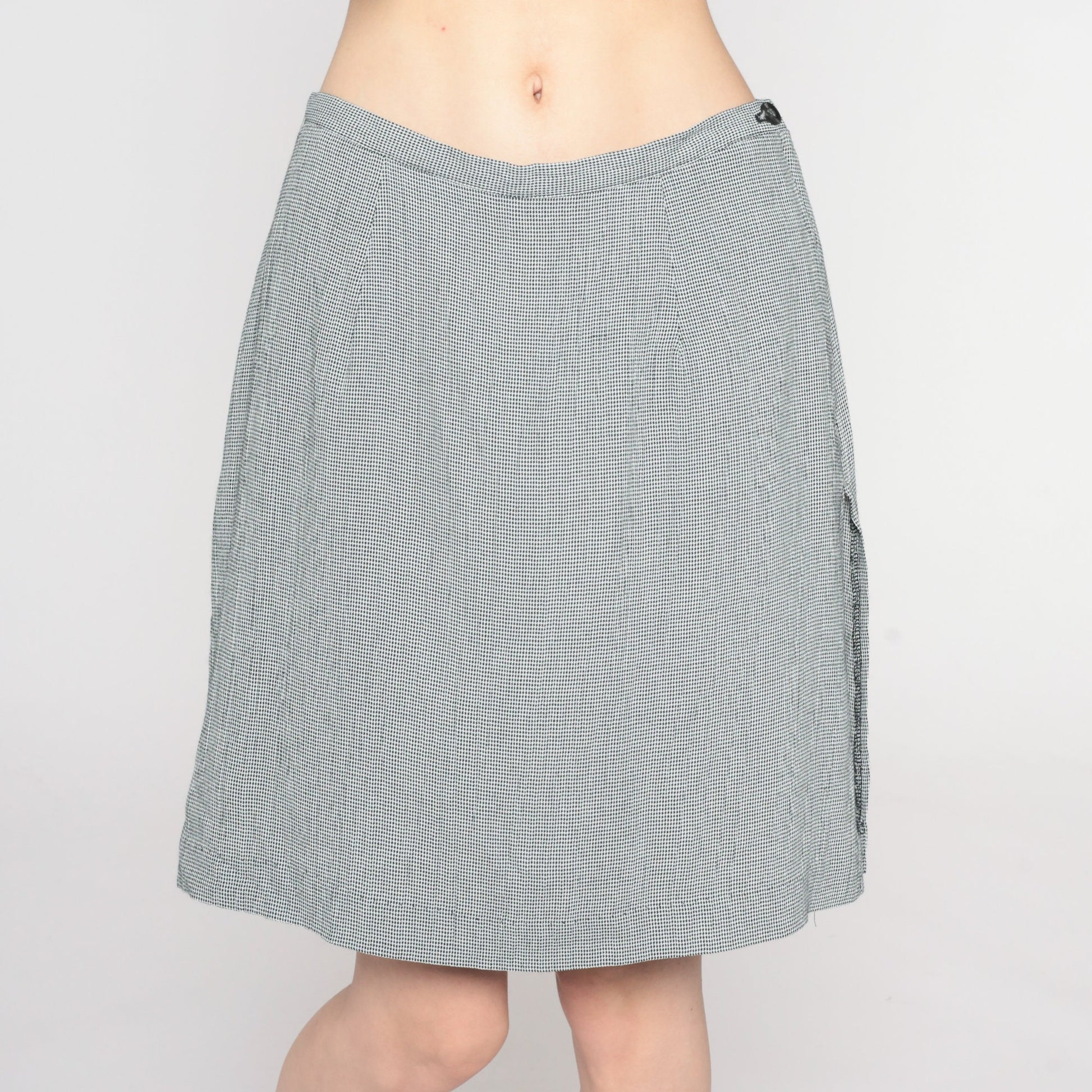 90s Black White Houndstooth Mini Skort High Waisted Side Slit Small S