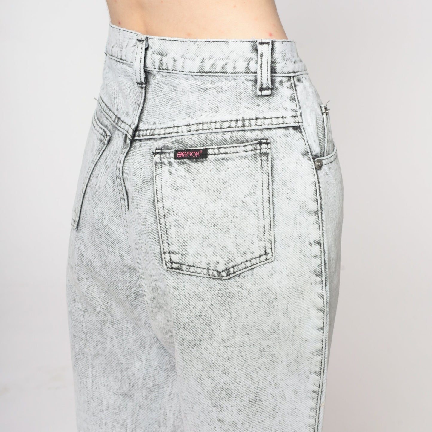 80s Sasson Acid Wash Mom Jeans Grey Denim High Rise Tapered Small S