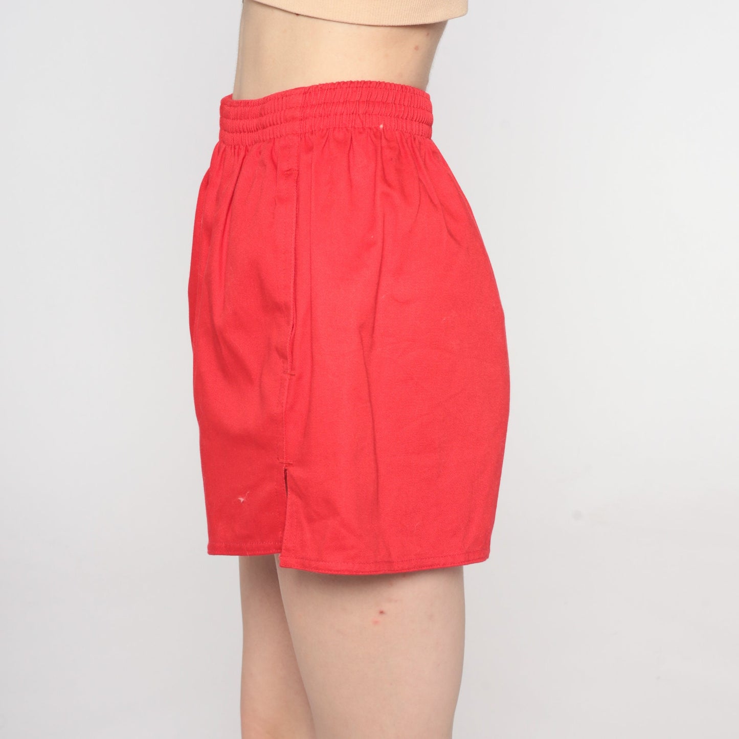 70s Red Running Shorts High Waist Elastic Gym Hotpants Extra Small XS