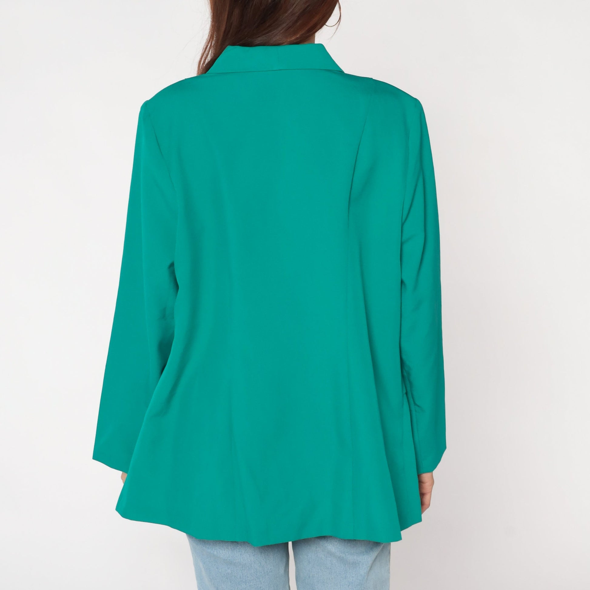 90s Green Blazer Button-Up Jacket Rounded Collar Office Wear Large L