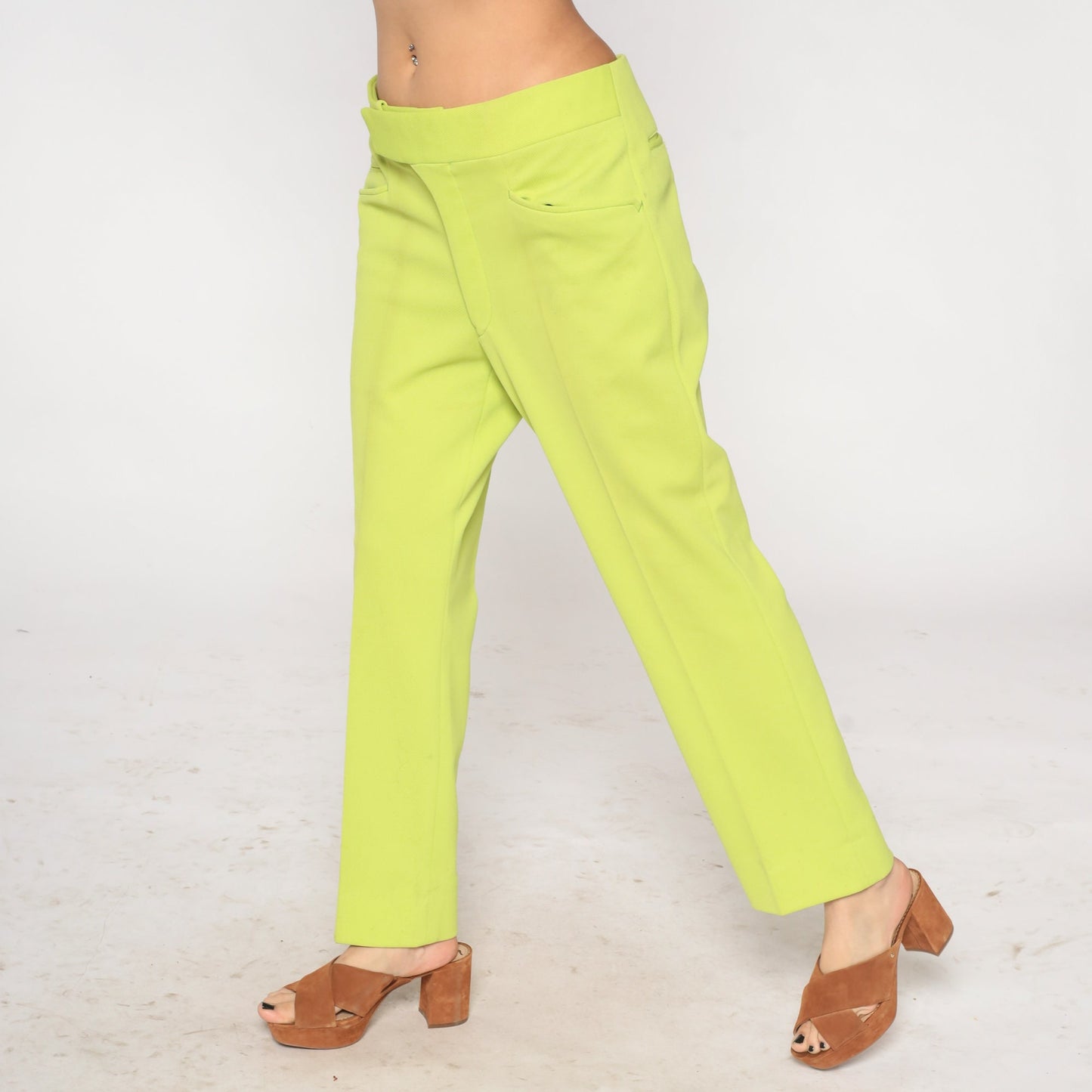 70s Chartreuse Straight Leg Trousers High Rise Mens 36
