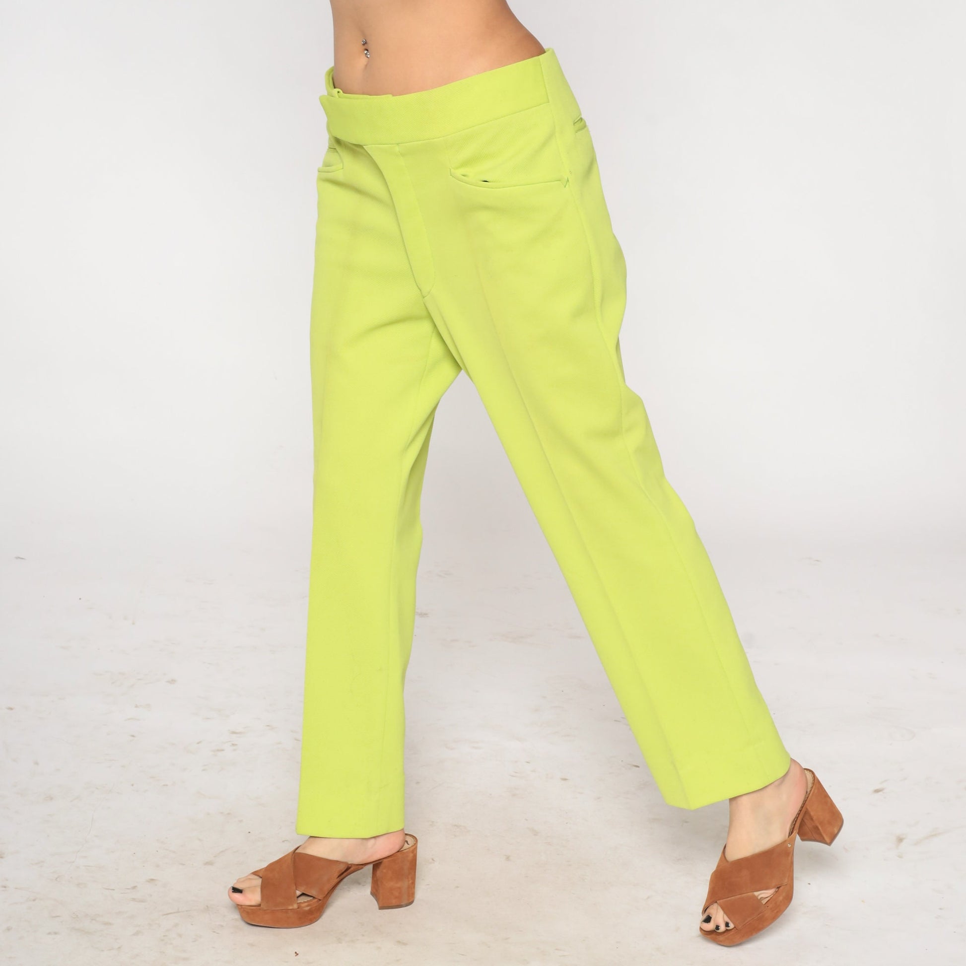 70s Chartreuse Straight Leg Trousers High Rise Mens 36
