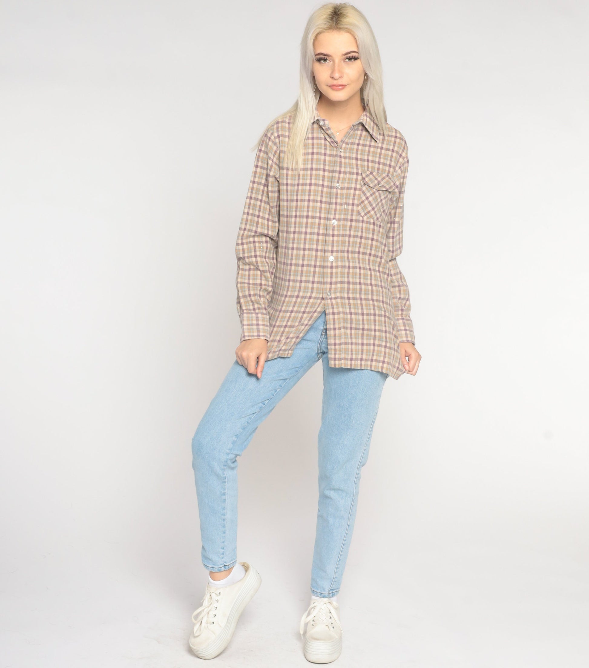 80s Levi's Plaid Flannel Button-Up Shirt Long Sleeve Medium