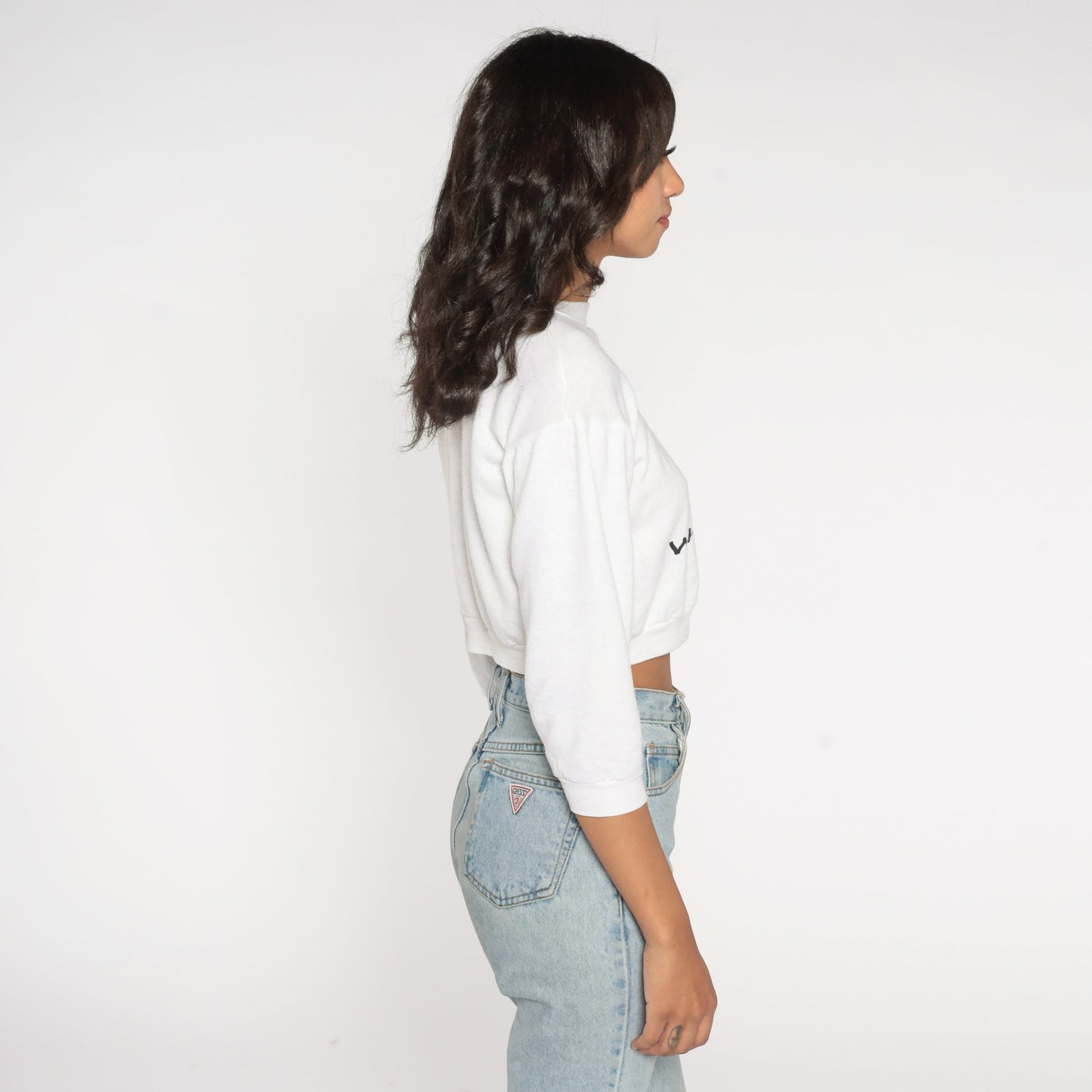 90s Whatever Graphic Cropped Sweatshirt White Sassy Girl Small S