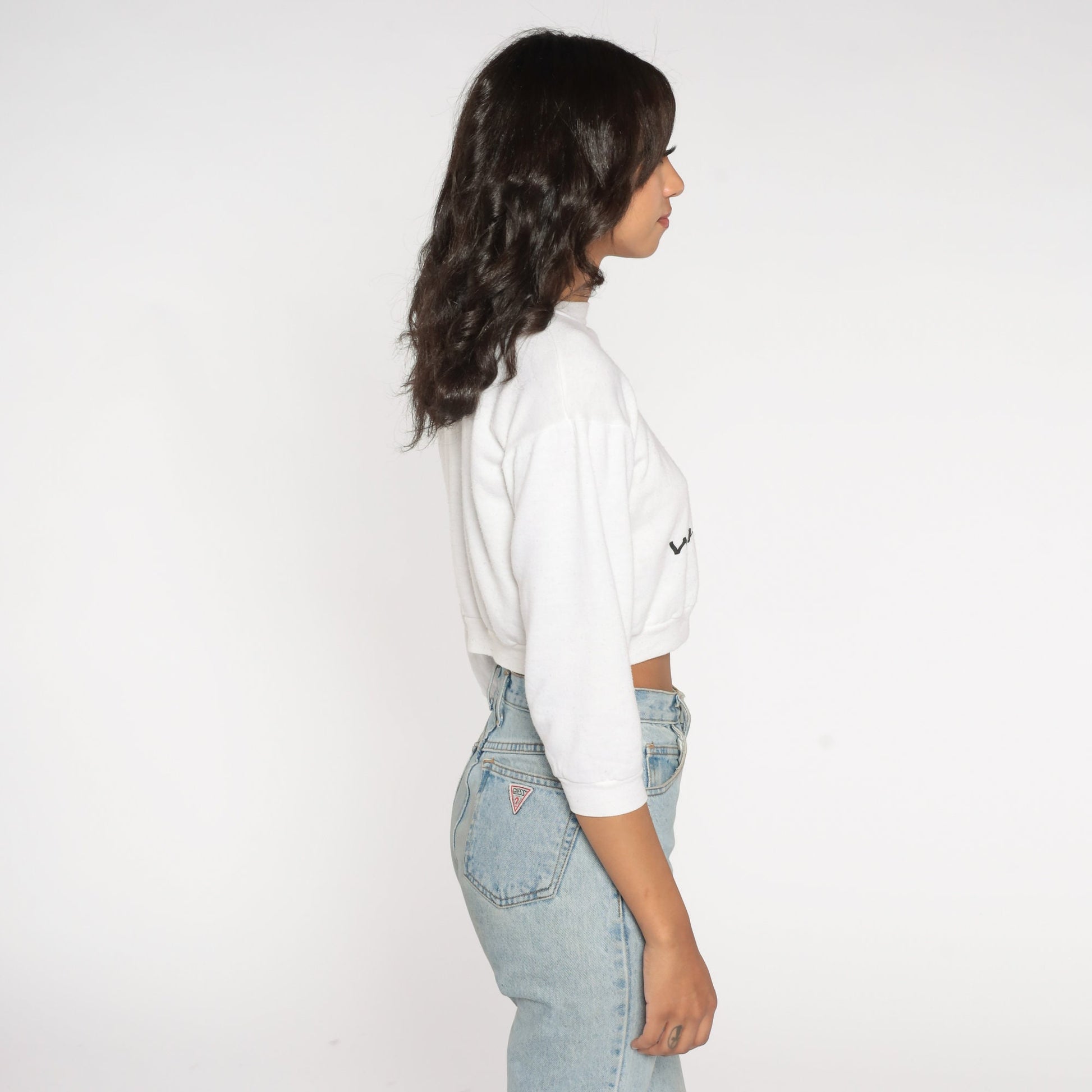 90s Whatever Graphic Cropped Sweatshirt White Sassy Girl Small S