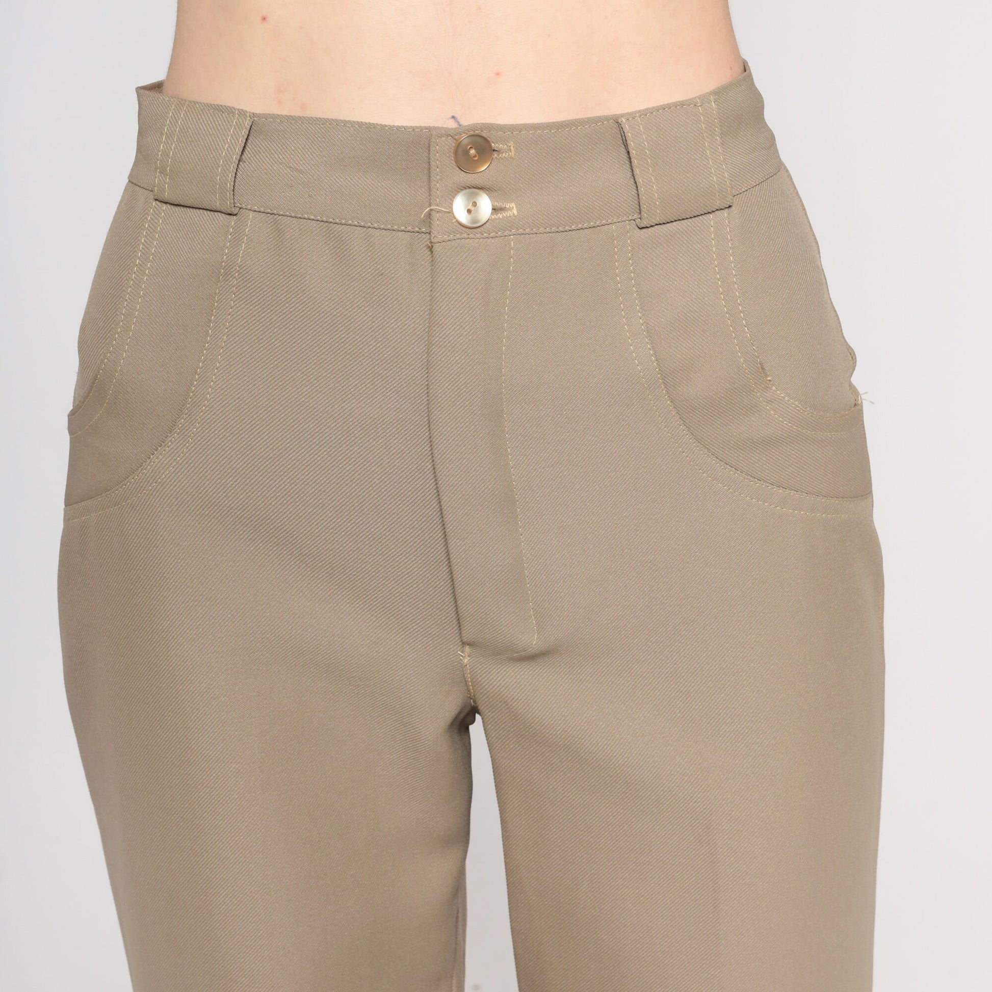 70s Taupe Bell Bottom Pants High Waist Flared Trousers Extra Small