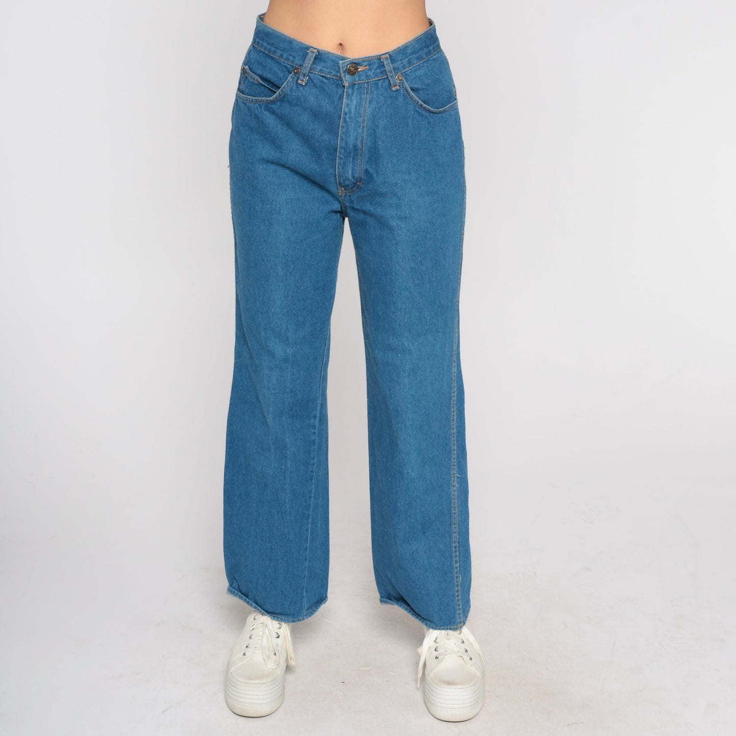 70s High Waisted Straight Leg Jeans Blue Denim Medium 29