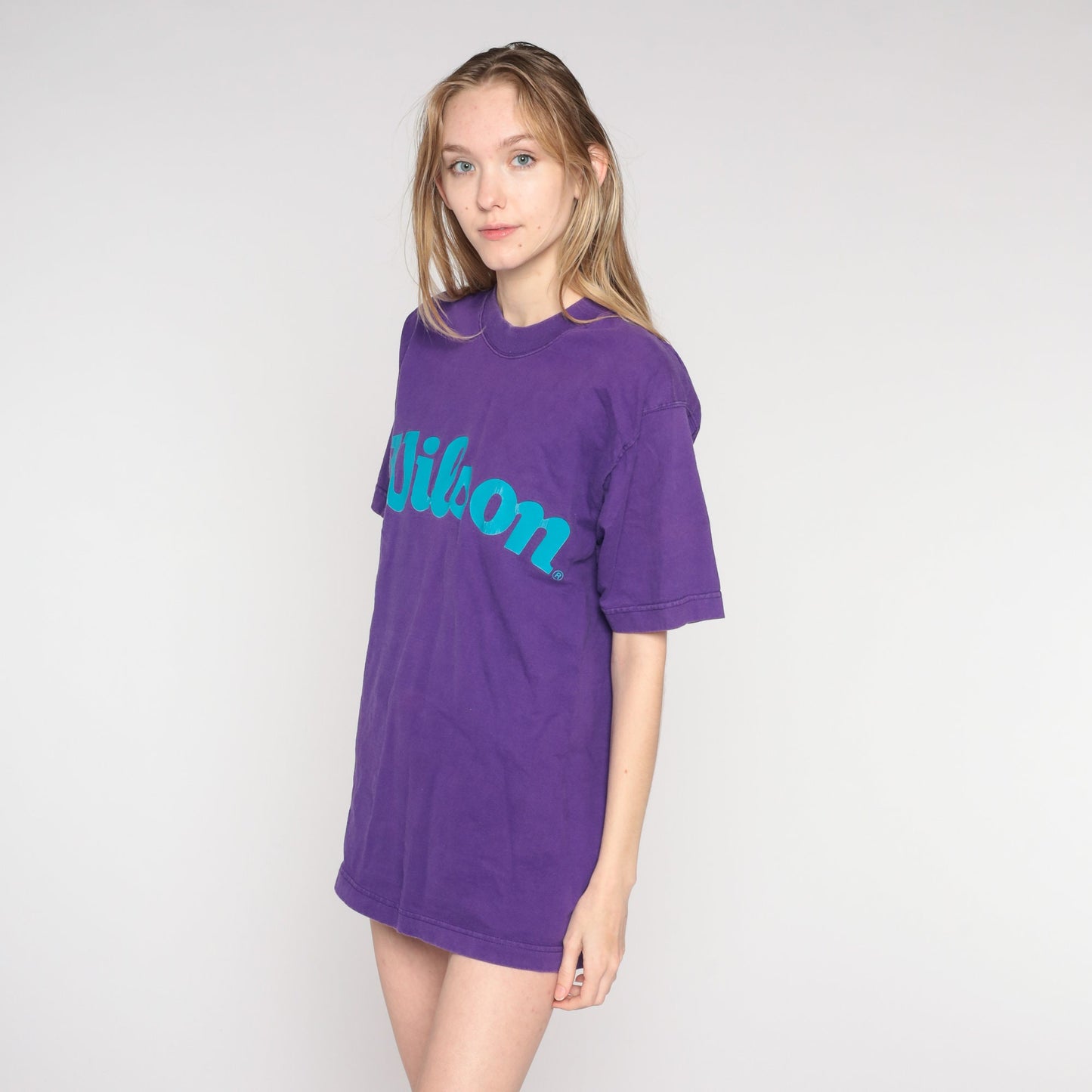 90s Wilson Purple Spellout Graphic T-Shirt Cotton Medium
