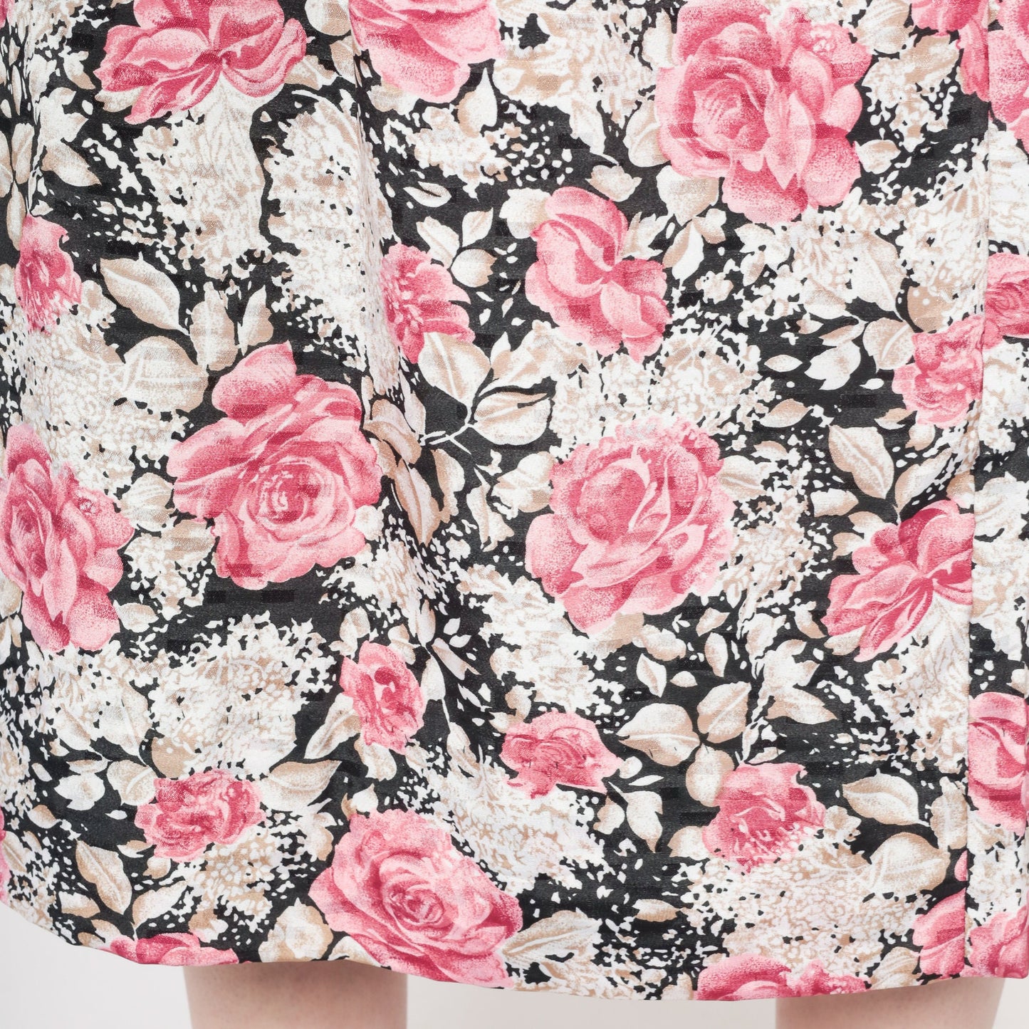 90s Floral Midi Skirt Pink Black High Waist Rayon Small Medium