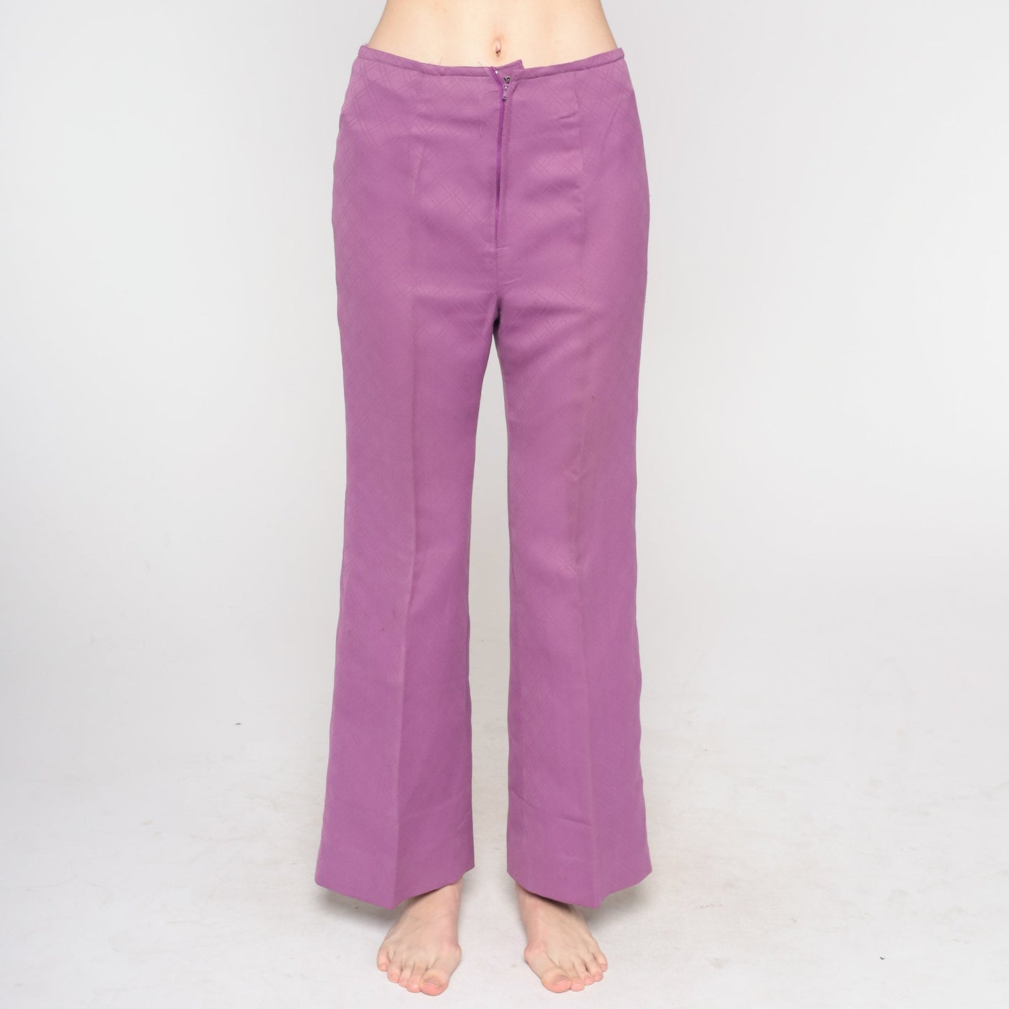 70s Purple Bell Bottom Pants High Waist Wide Leg Trousers Small