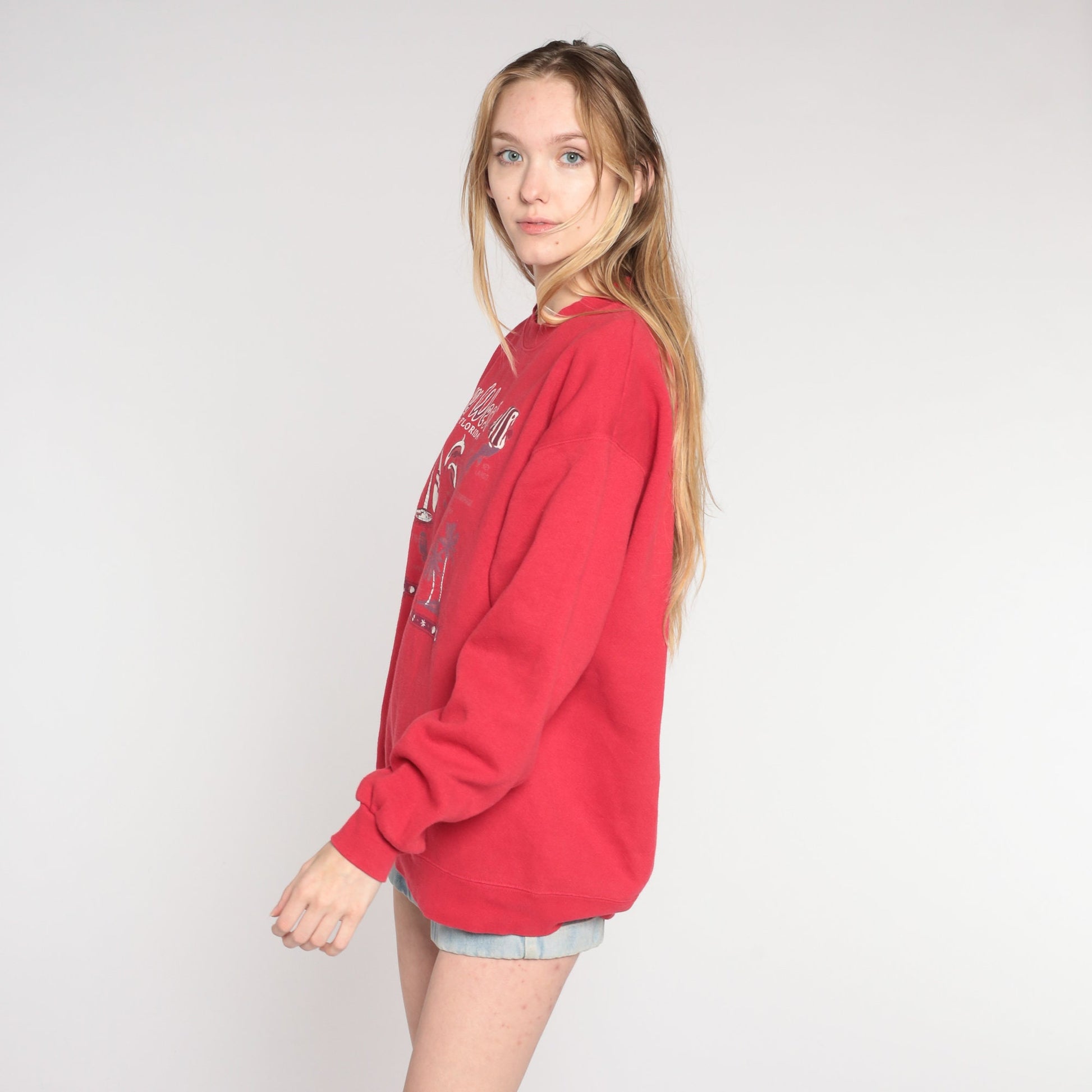 90s Lee Key West Florida Sweatshirt Red Graphic Crewneck Pullover Large L