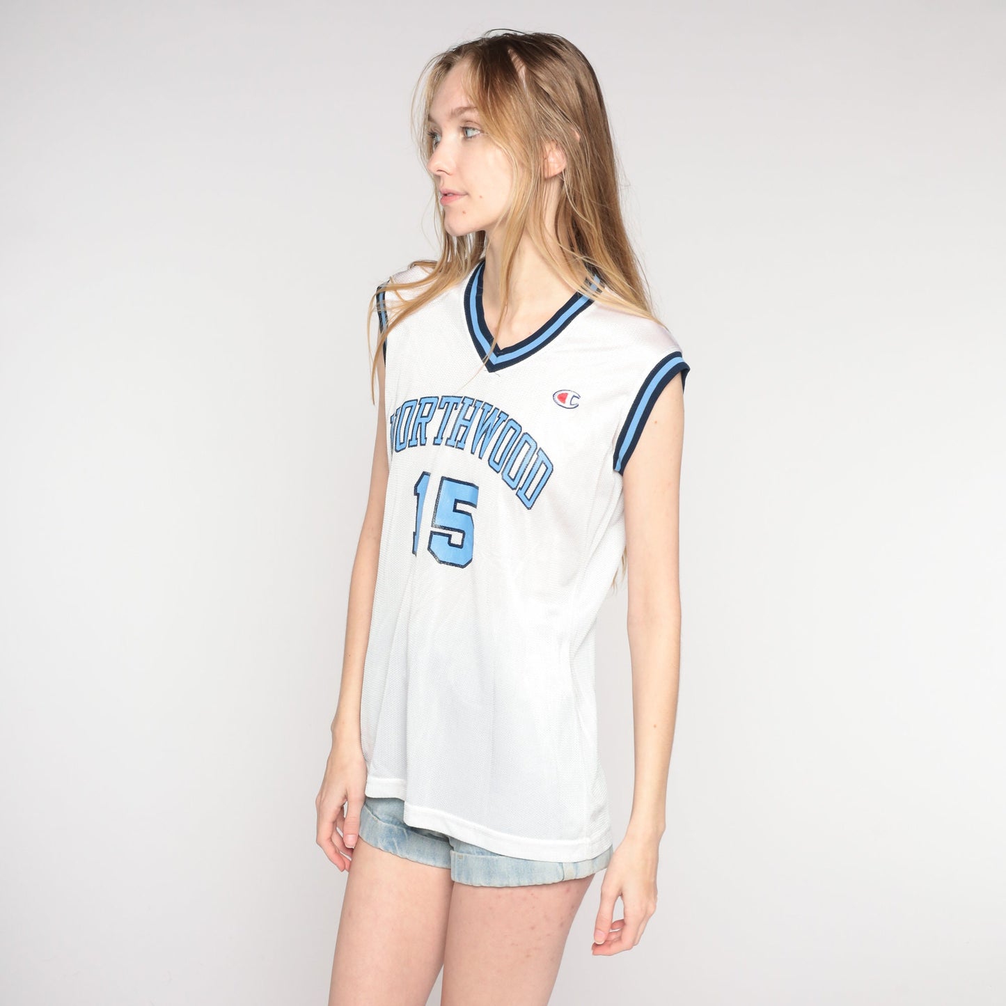90s Champion Northwood Timberwolves Basketball Jersey #15 White Medium