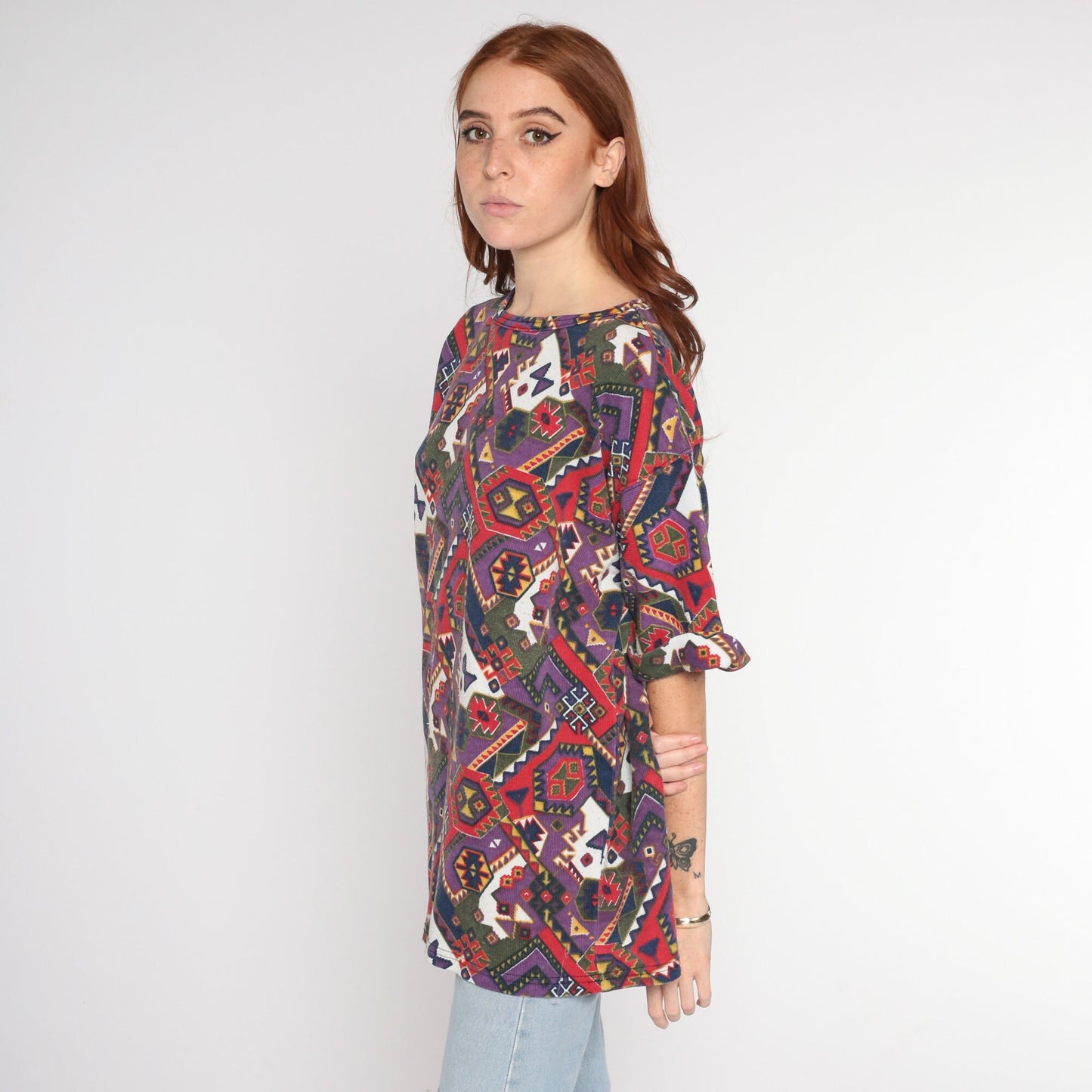 90s Southwestern Graphic T-Shirt Purple Aztec Print Extra Large XL